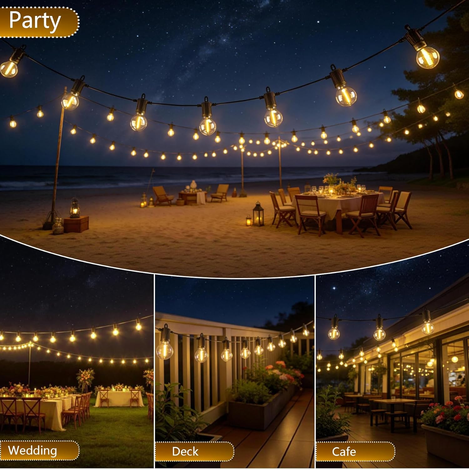Outdoor String Lights,Led Patio Globe Lights with Plastic Bulbs,Waterproof,Shatterproof,G40 Outdoor String Lights,Connectable Hanging for Backyard, Bistro, Porch, Deck, Balcony,Tent (50FT)