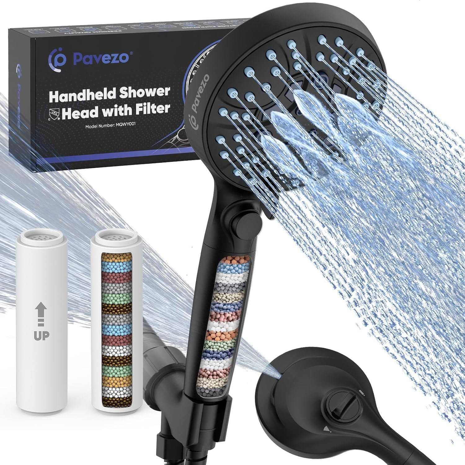 Black Filtered Shower Head & 2 Pack Replacement Filters