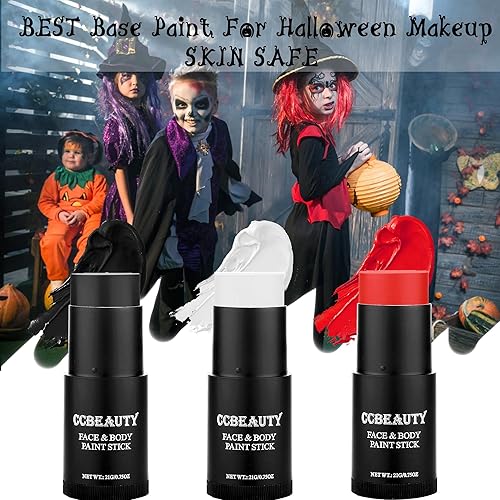 Miniatura 6 de CCBeauty Kit de maquillaje de payaso de Halloween, barra de pintura corporal blanca negra y roja, maquillaje de base de esqueleto bromista, base de