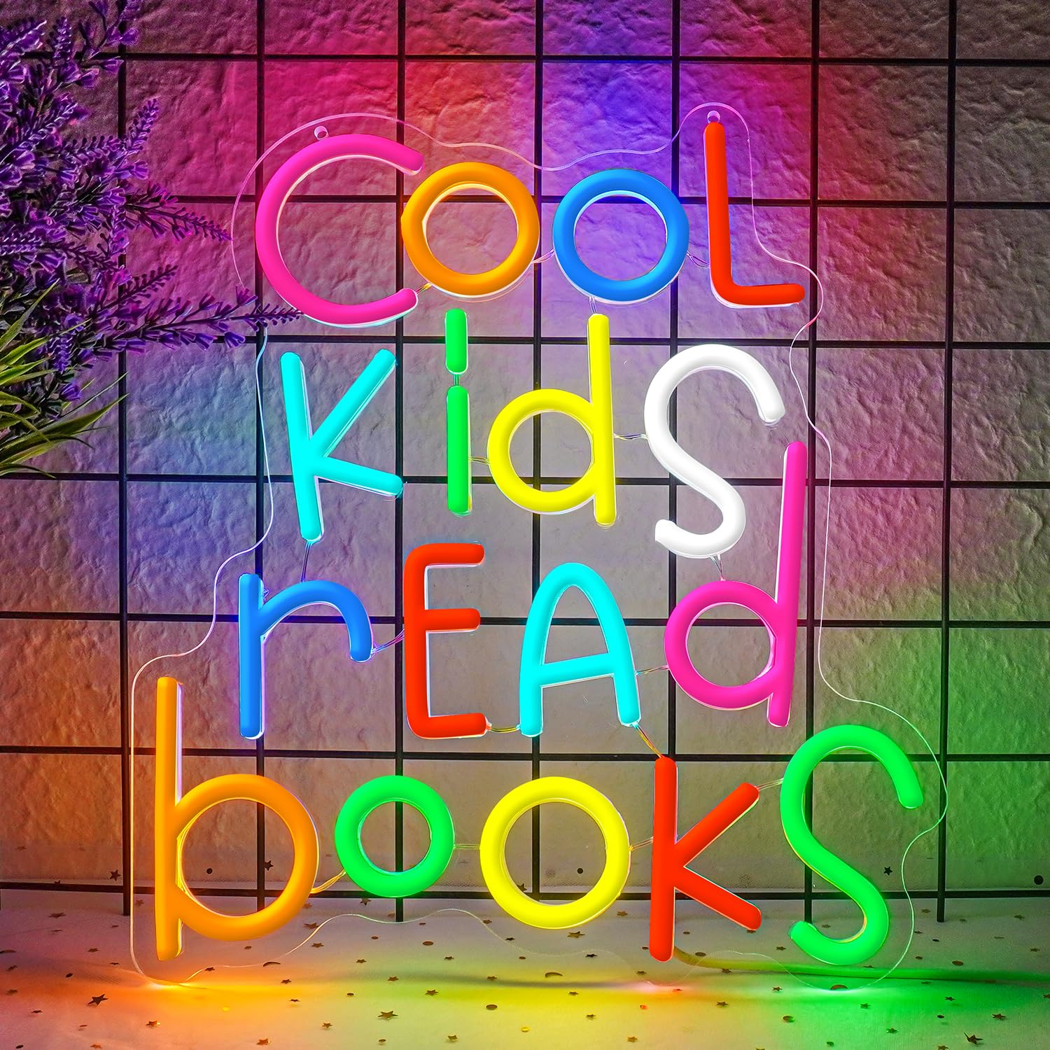 Lxmoneon Cool Kids Read Books Neon Sign Colourful Read Books Led Neon Signs for Kids Room Dimmable Book Neon Light Letter Neon Wall Sign for Bedroom Classroom Library Study Reading Room Gifts