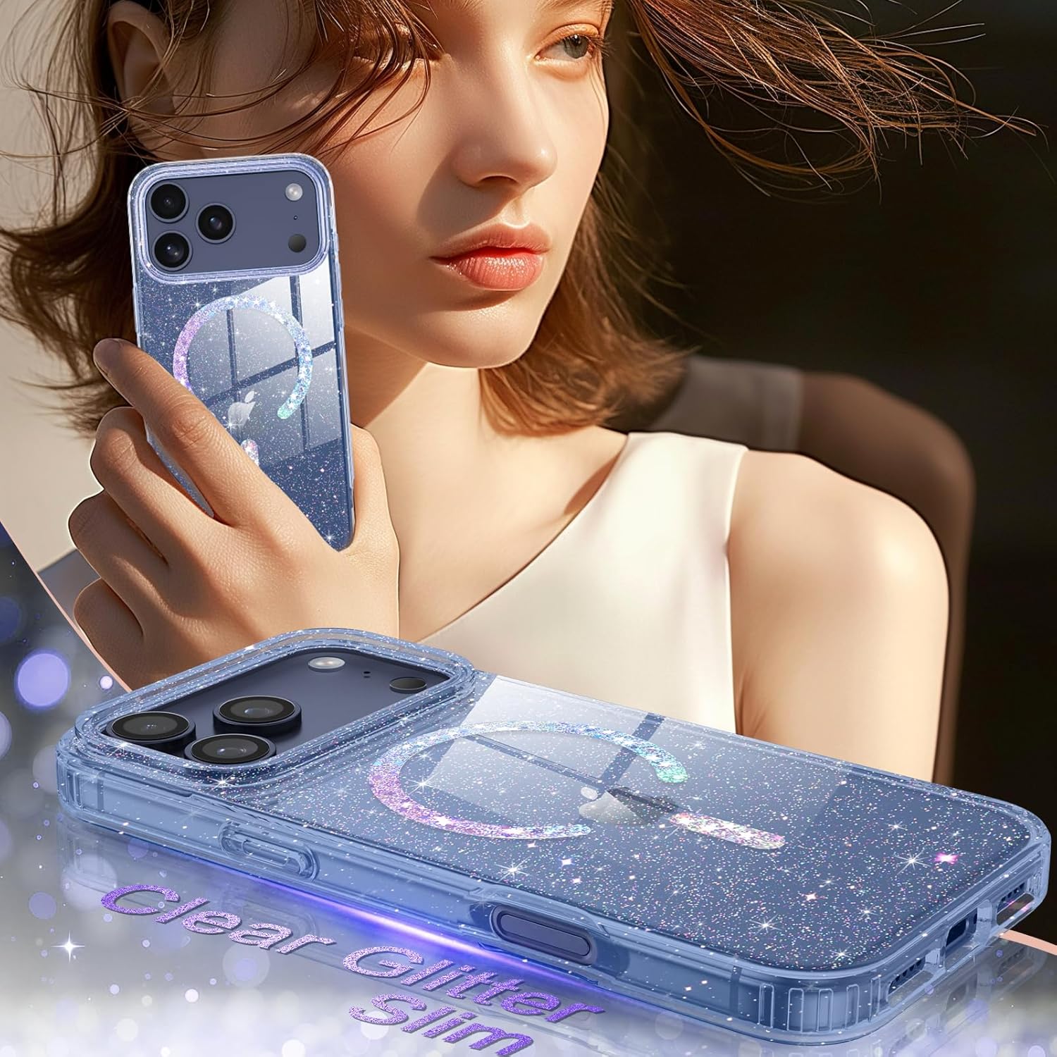 BENTOBEN Magnetic for iPhone 17 Pro Max Case, Clear Crystal Glitter Bling 17 Pro Max Phone Case [Compatible with MagSafe], Shockproof Sparkly Cute Women Girl Cover for iPhone 17 Pro Max, Deep Blue - Image 7