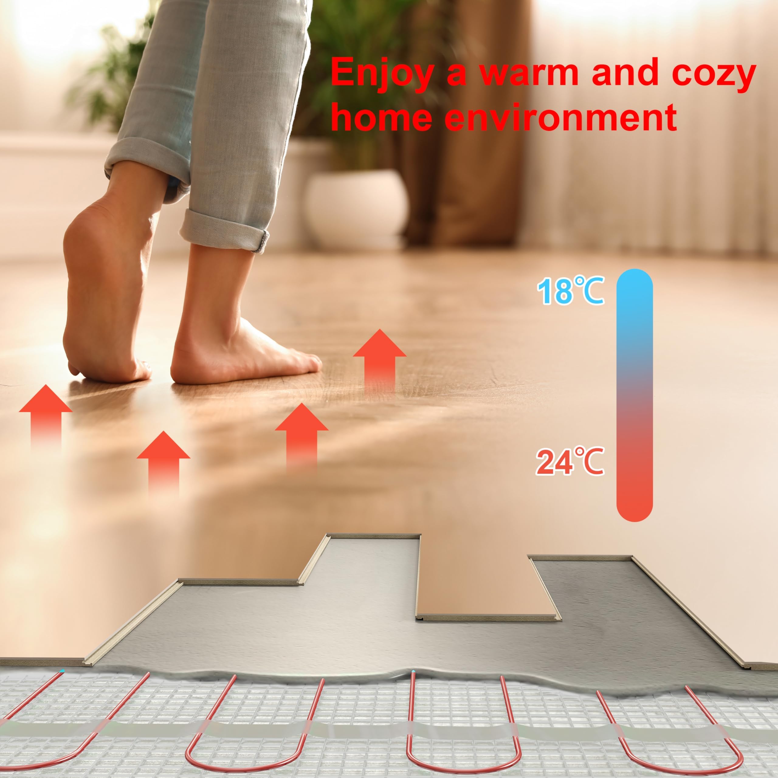 Kit di riscaldamento elettrico a pavimento da 230 V con condotto flessibile da 2 m, 200 W/m², 10,0 ㎡, tappetino riscaldante per pavimenti, ceramica, porcellana, pavimenti in pietra, ecc