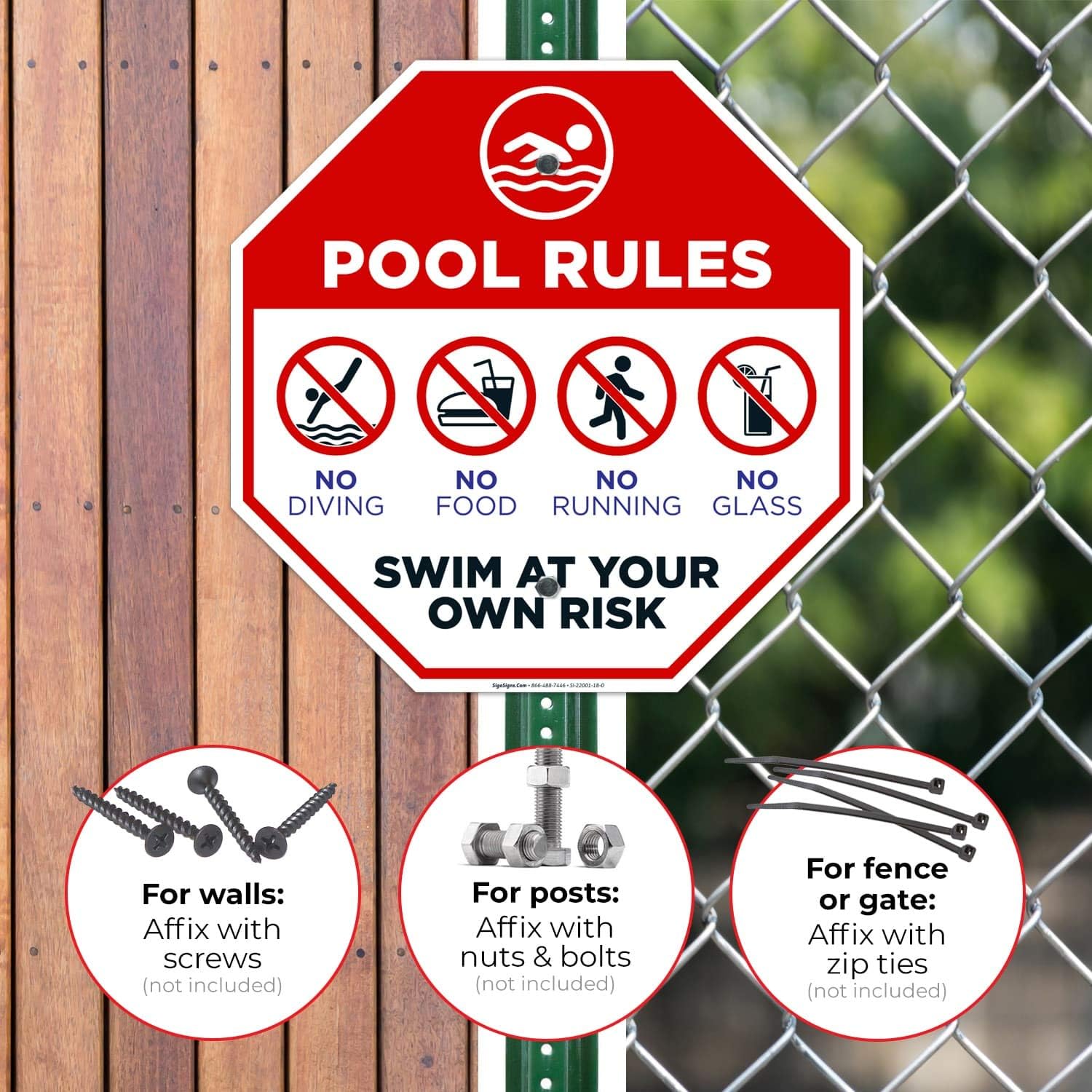 Pool Rules Sign, Pool Sign, 18x18 Inches, Rust Free .063 Aluminum, Fade Resistant, Easy Mounting, Indoor/Outdoor Use, Made in USA