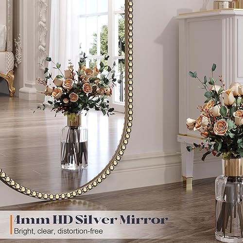 Miniatura 4 de Espejo ovalado dorado de longitud completa para baño, espejo de latón antiguo con cuentas de 16 x 48 pulgadas para decoración de pared, espejos de