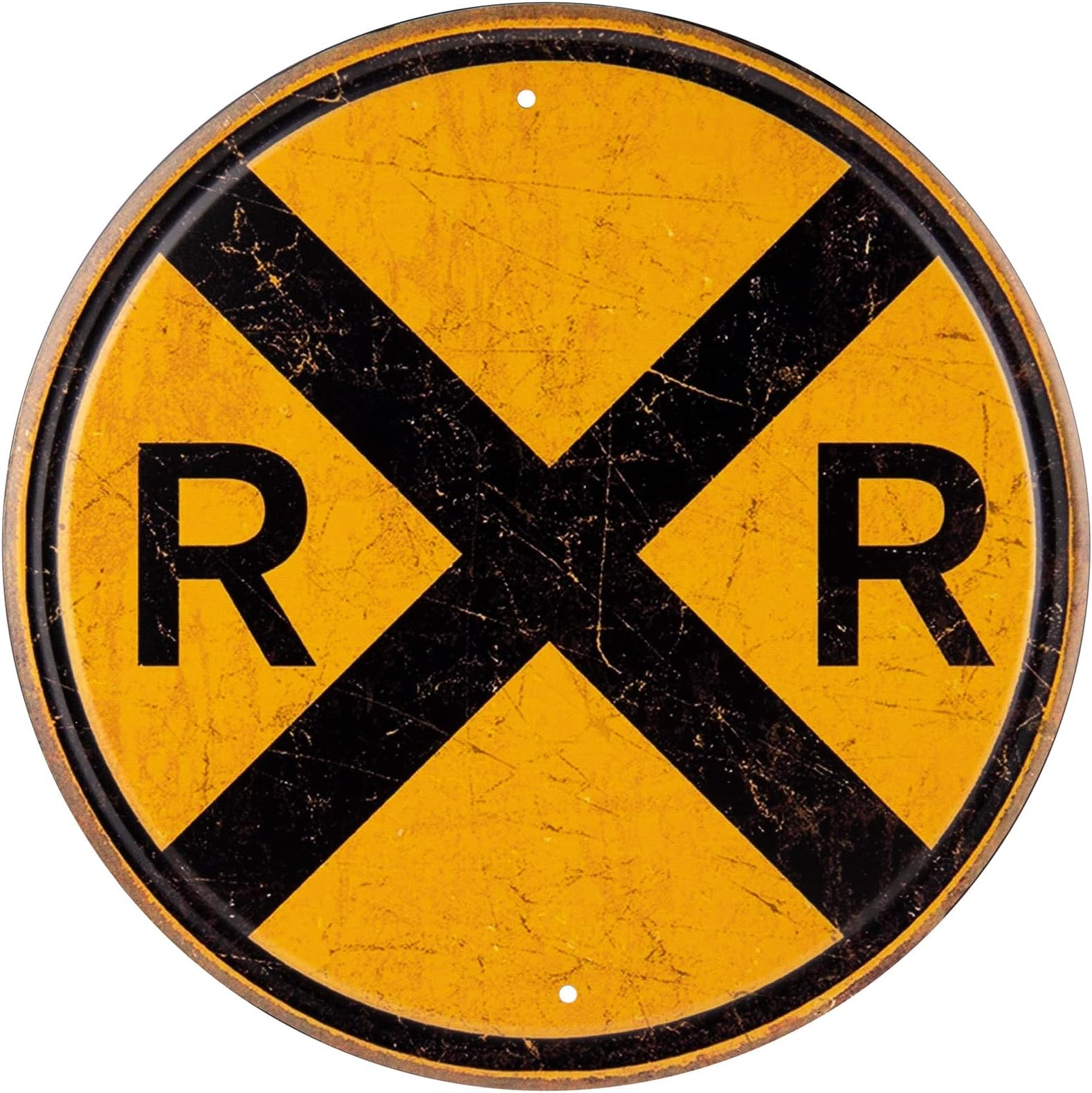 Framendino, 12 Inch Railroad Crossing Tin Sign Metal Traffic Wall Decor Rail Road Round Symbol