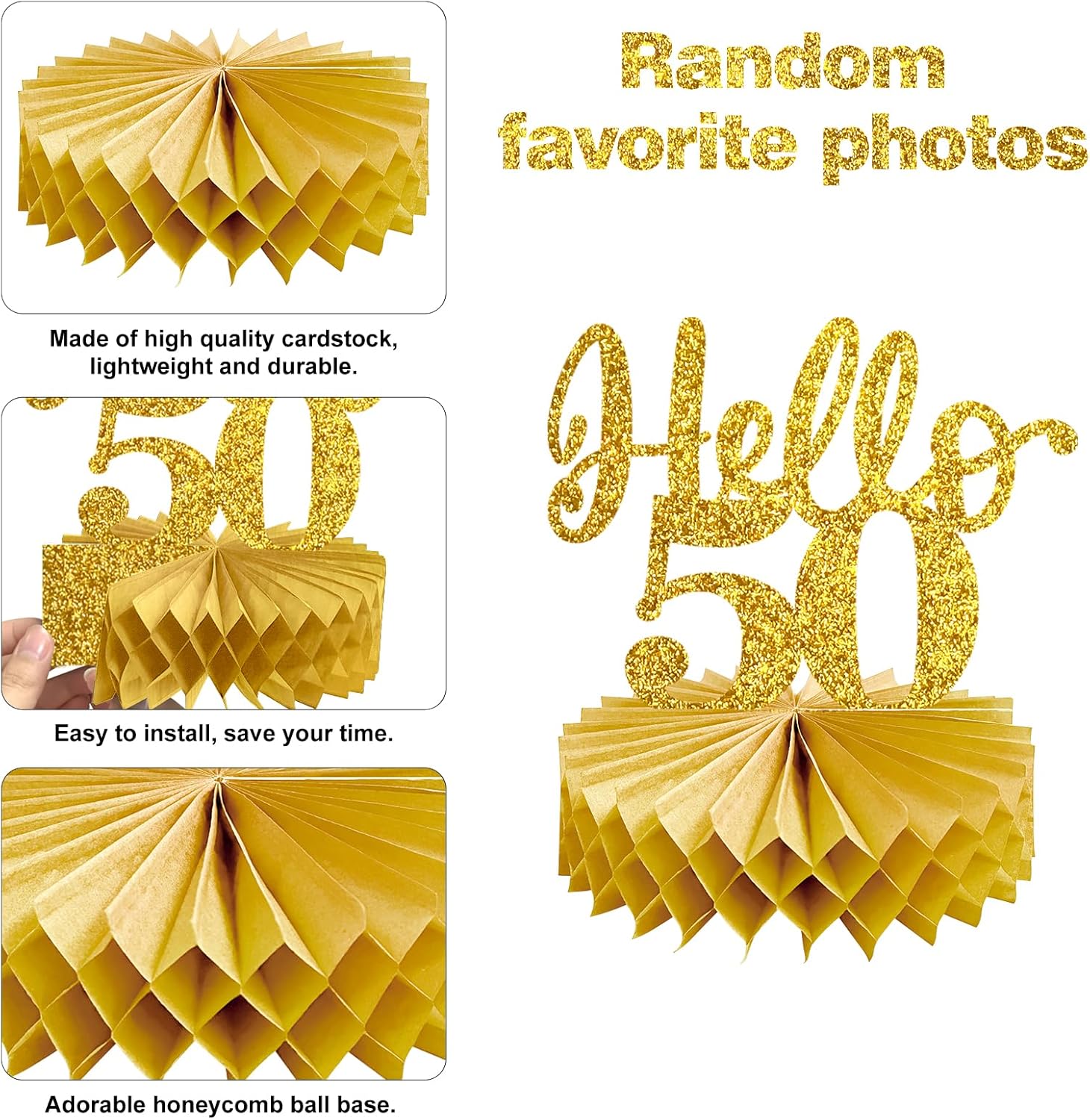 8Pcs 50th Birthday Decorations Honeycomb Centerpieces for Women Men, Black Gold Vintage 1976 50th Bday Photo Table Centerpieces Party Supplies, Glitter Cheers to 50 Year Old Bday Table Topper - Image 6