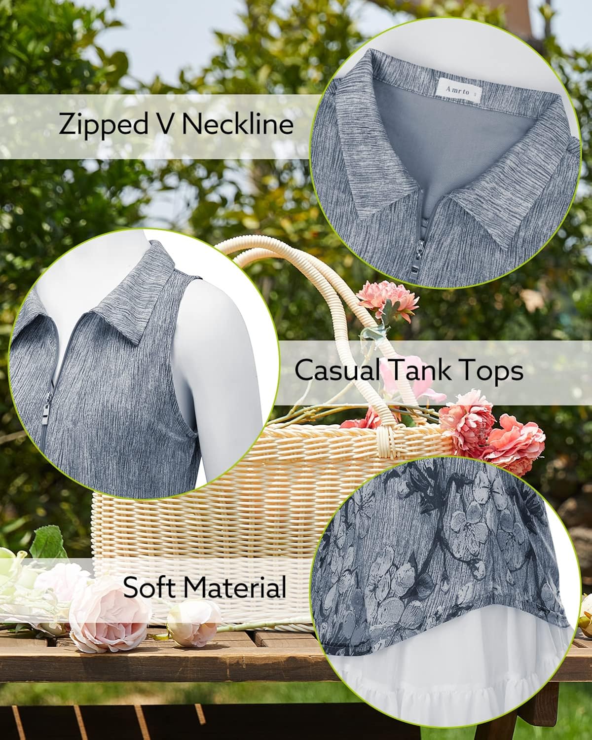 Vista 5 de Amrto Camisas polo de verano sin mangas con cuello de doble capa de malla para mujer