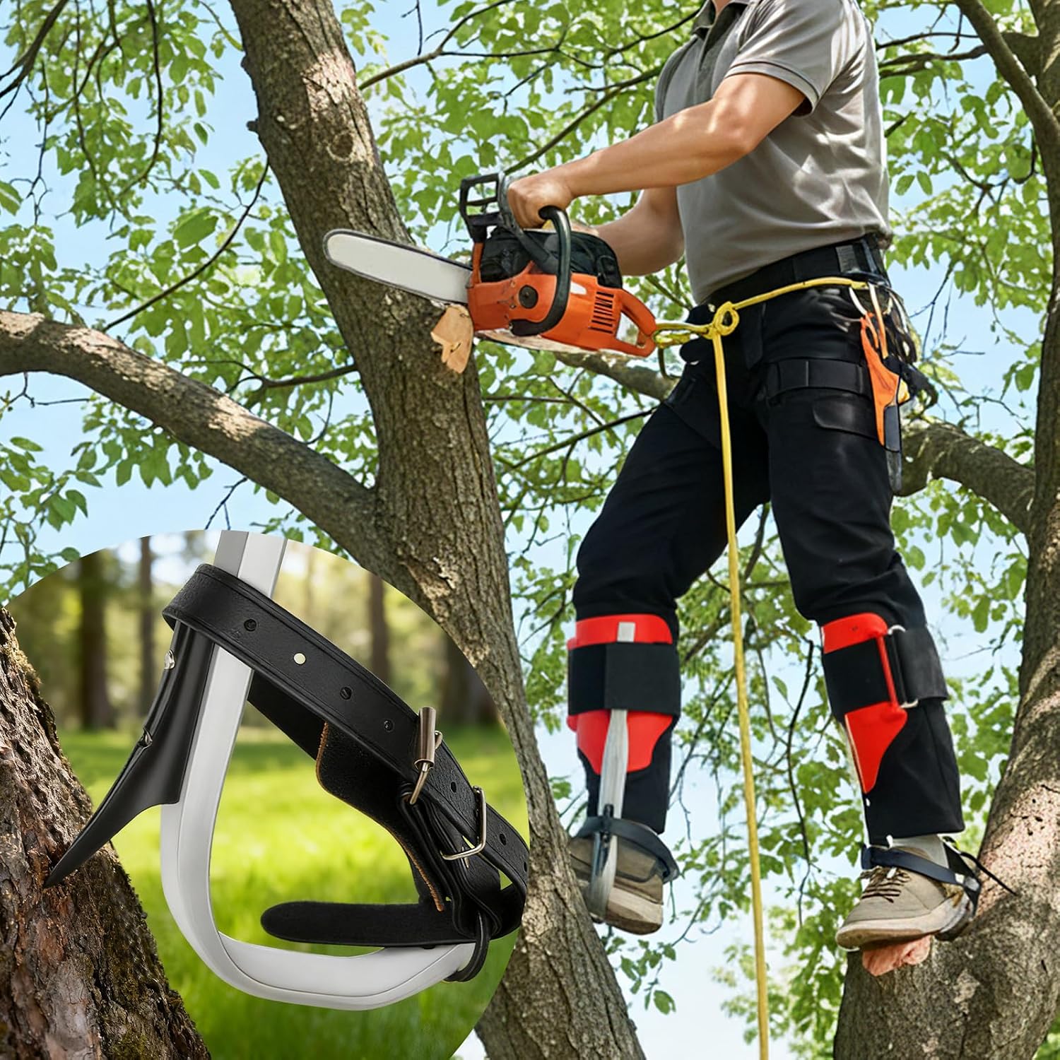 Tree Climbing Spikes, Tree Spikes for Tree Work, 350lbs Support, Height-Adjustable Tree Spurs with Straps & Spike Covers