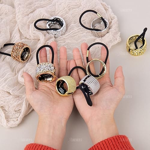 Miniatura 6 de AUEAR, Paquete de 8 soportes para cola de caballo con diamantes de imitación, puños góticos punk, elásticos para mujer, accesorios