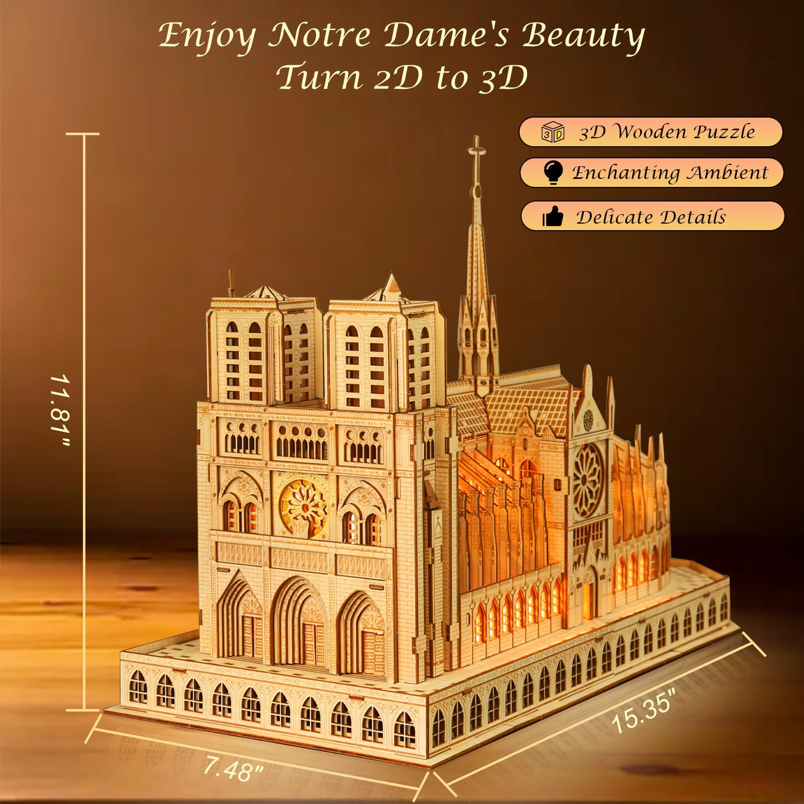 Drewniane puzzle 3D dla dorosłych, Notre Dame de Paris, model architektury drewnianej, francuska pamiątka, mechaniczne drewno, zestaw do samodzielnego wykonania, zabawka, dekoracja domu,
