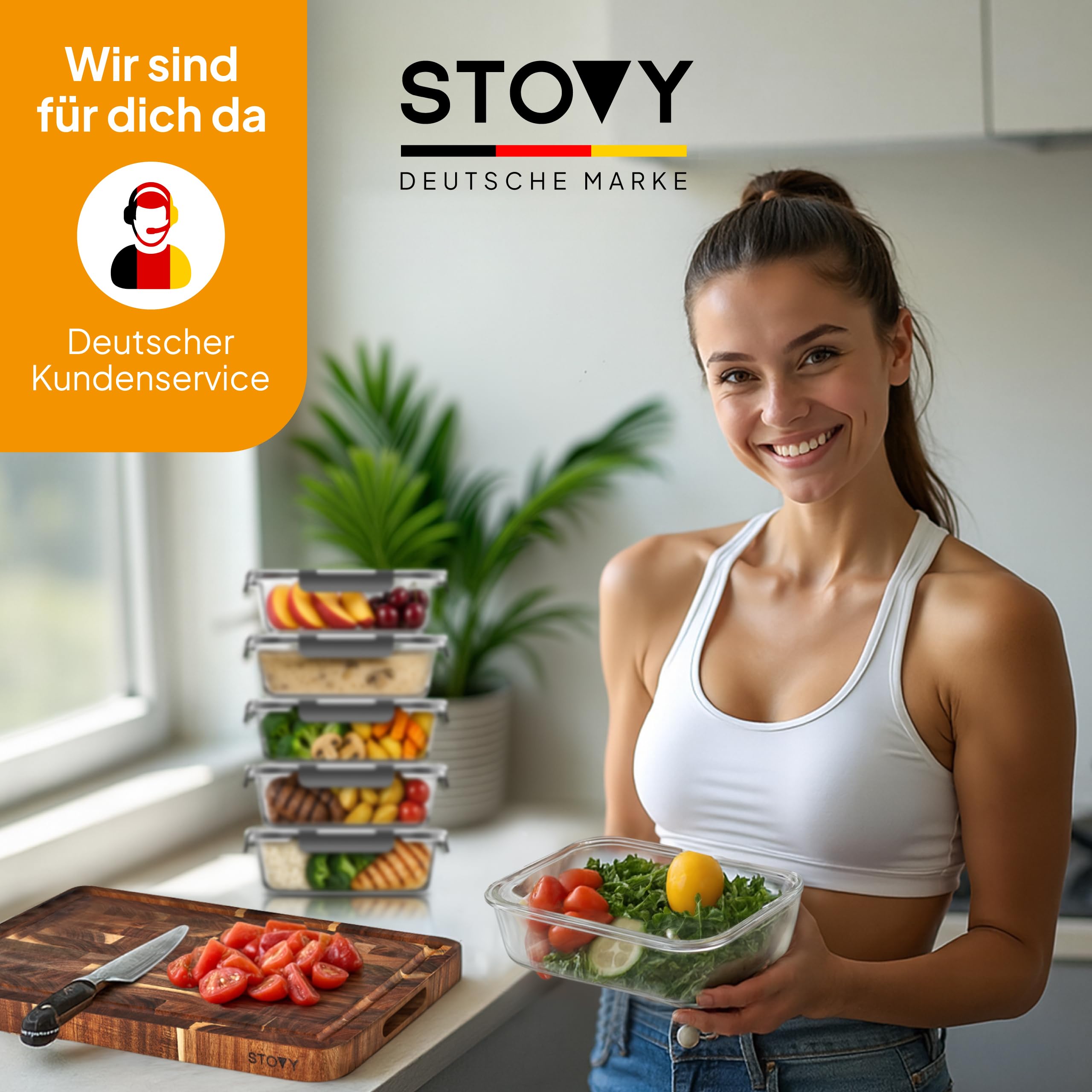 STOVY® Meal Prep - Contenitori in vetro con coperchio, 5 x 1040 ml | Ideali per pasti completi, contenitori salvafreschezza adatti per lavastoviglie, microonde e congelatore