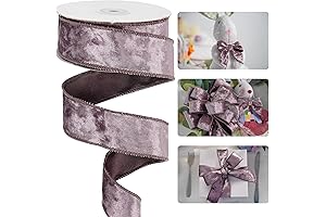 1.5 Inch Wired Dusty Purple Velvet Ribbon for DIY Crafts, Decor- 10 Yards Continuous Roll
