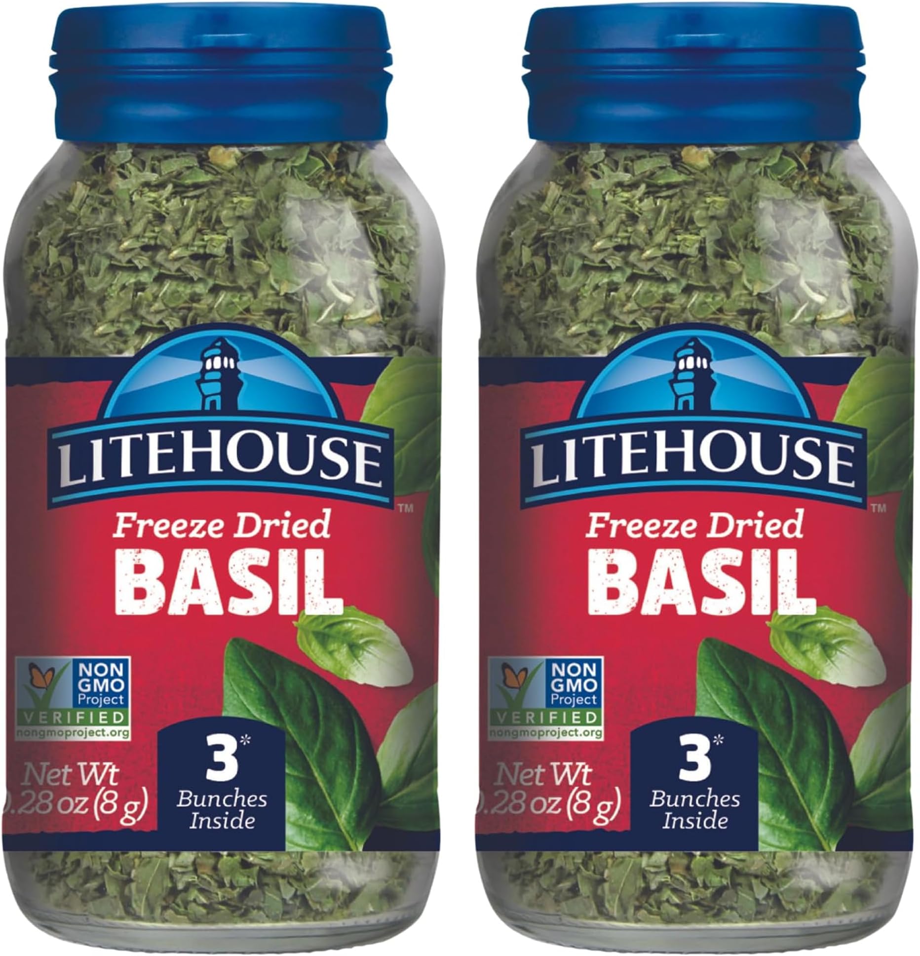 Litehouse Freeze Dried Basil - Dried Basil Leaves, Substitute for Fresh Basil Leaves, Organic, Dried Basil Seasoning, Equal to 3 Basil Fresh Bunches, Non-GMO, Gluten-Free - 0.28 Ounce, 2-Pack