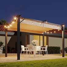 Aoxun 10x12 Heavy Duty Retractable Pergola, Sturdy Metal Frame with Adjustable Sun Shade Canopy, Modern Outdoor Patio Shade for Backyard & Garden