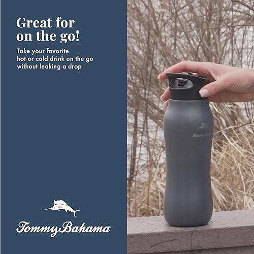 Miniatura 5 de Tommy Bahama Botella de agua aislada al vacío con tapa para beber, acero inoxidable de doble pared, sin BPA, mantiene las bebidas calientes durante