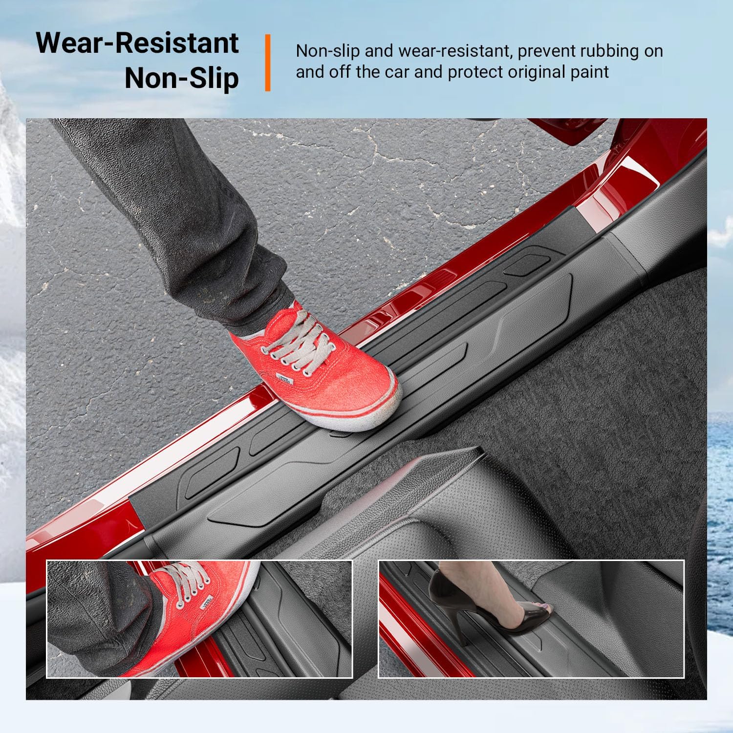 powoq Exterior Door Sill Protector Compatible with 2022-2026 Toyota Tundra Door Sill Guard TPE Car Threshold Protector Entry Guard Replacement for 2022-2026 Toyota Tundra Accessories