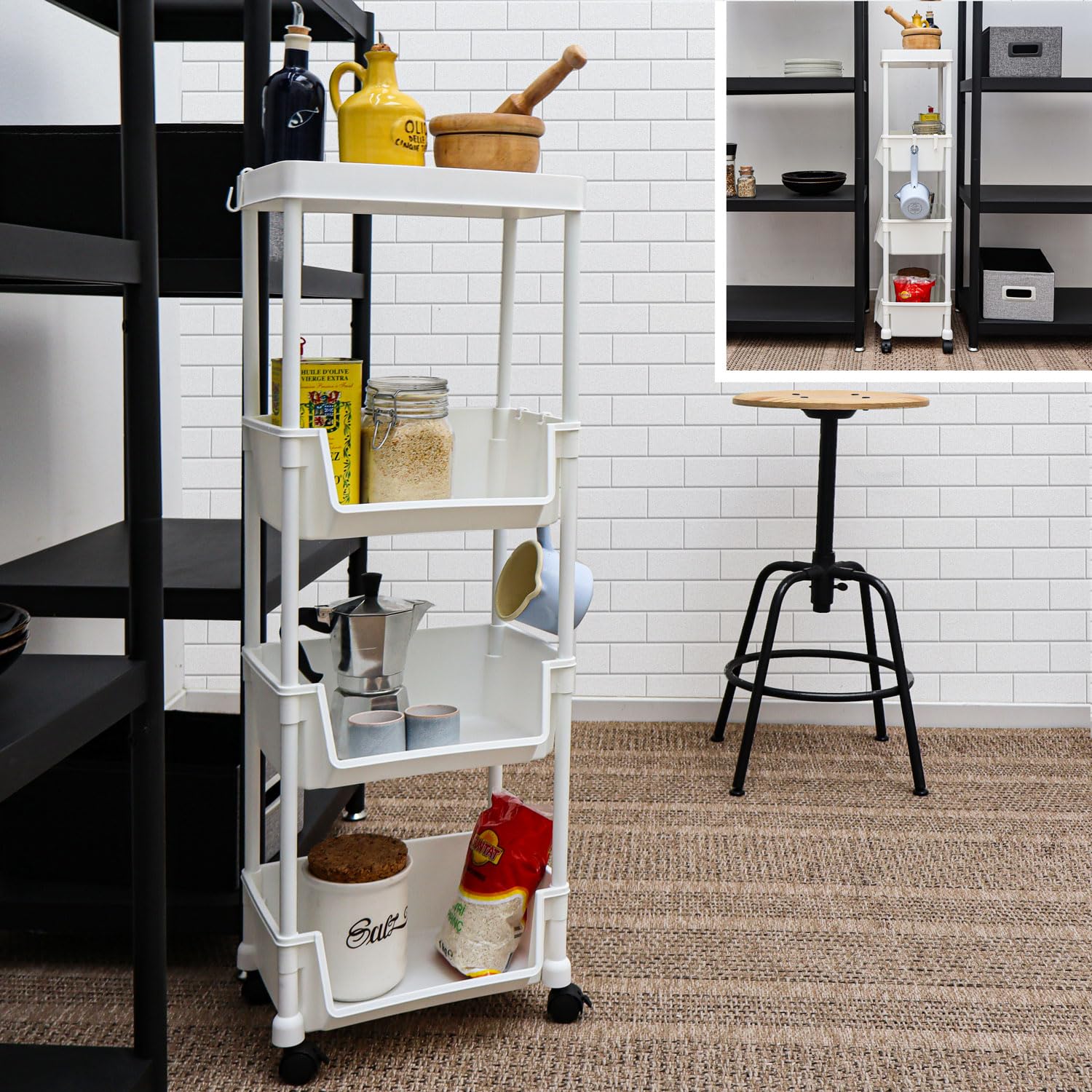 Carrello Organizzatore 3 Ripiani Con Ruote - 35x24x100 Cm, Perfetto Per Cucina, Bagno E Lavanderia