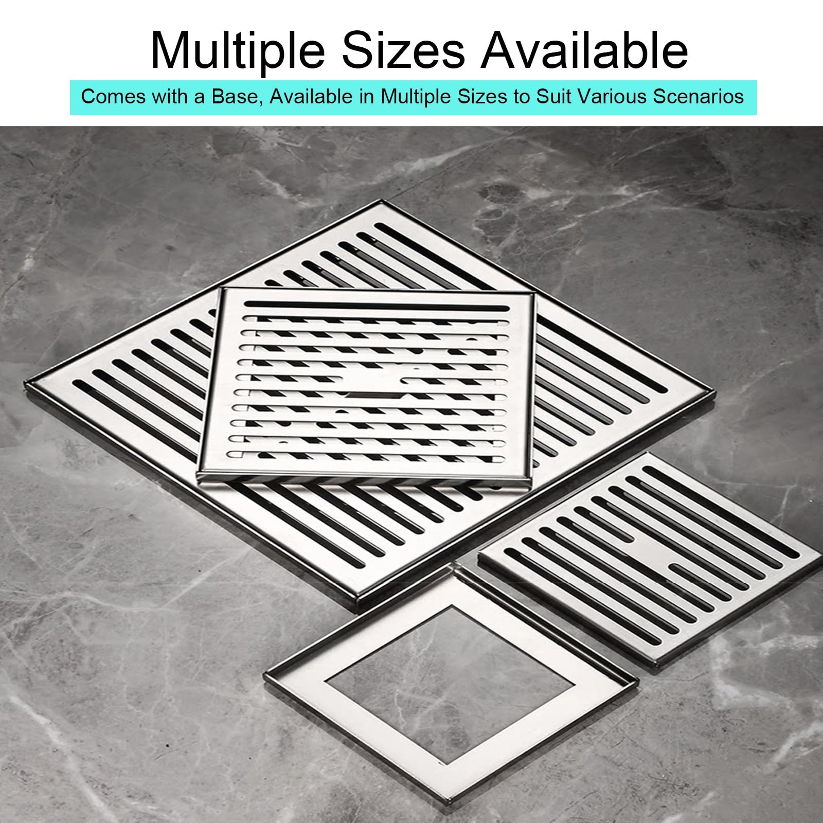 Rejilla Desague Jardin Exterior Cuadrada con Marco, Tapa Desague Terraza de Acero Inoxidable con Ganchos para Sótano Terraza(30x30cm/12x12in)