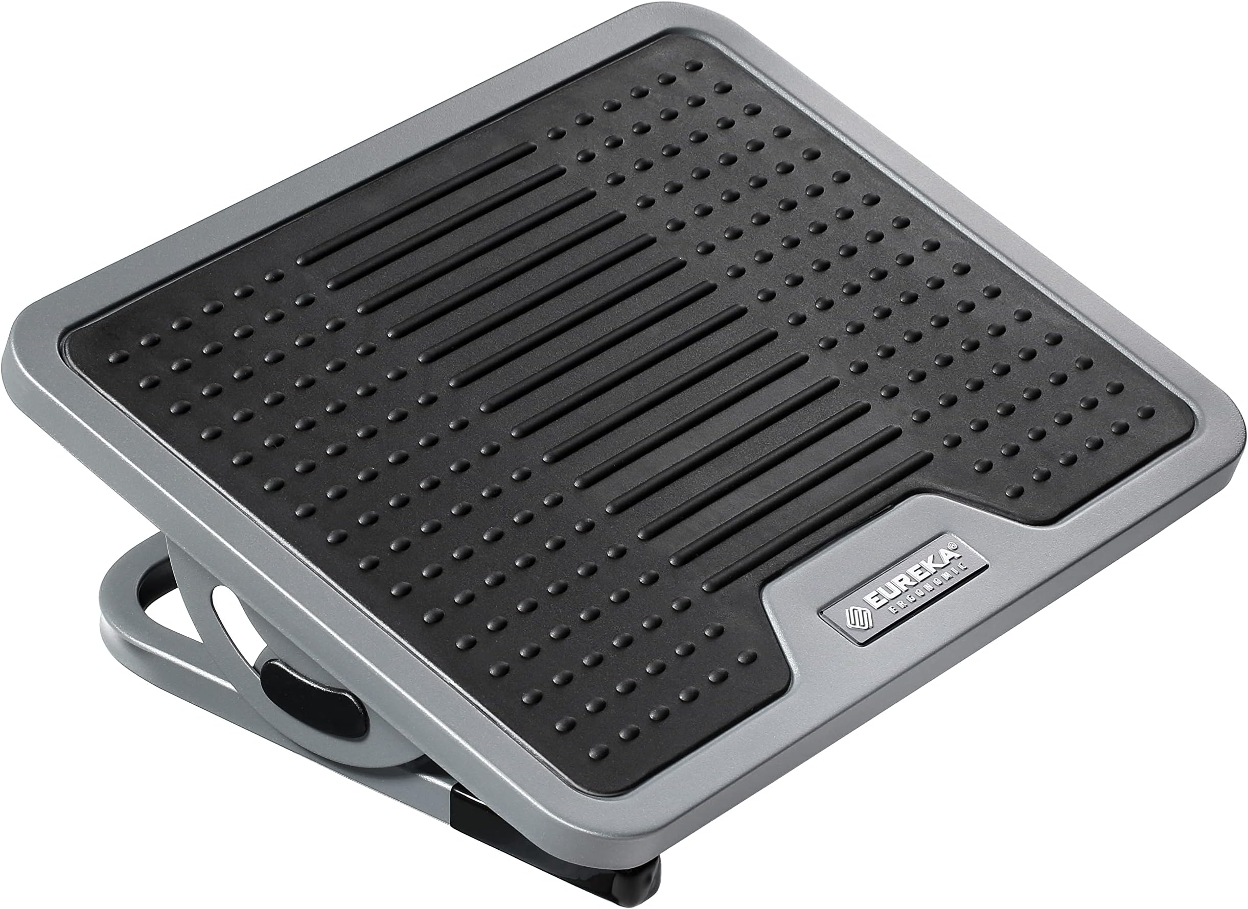 EUREKA ERGONOMIC Office Foot Rest Under Desk, Adjustable Footrest with Metal Frame Massage Surface, Foot Stool with 20 Degree Tilt Angle Adjustment No Locking, Black & Gray