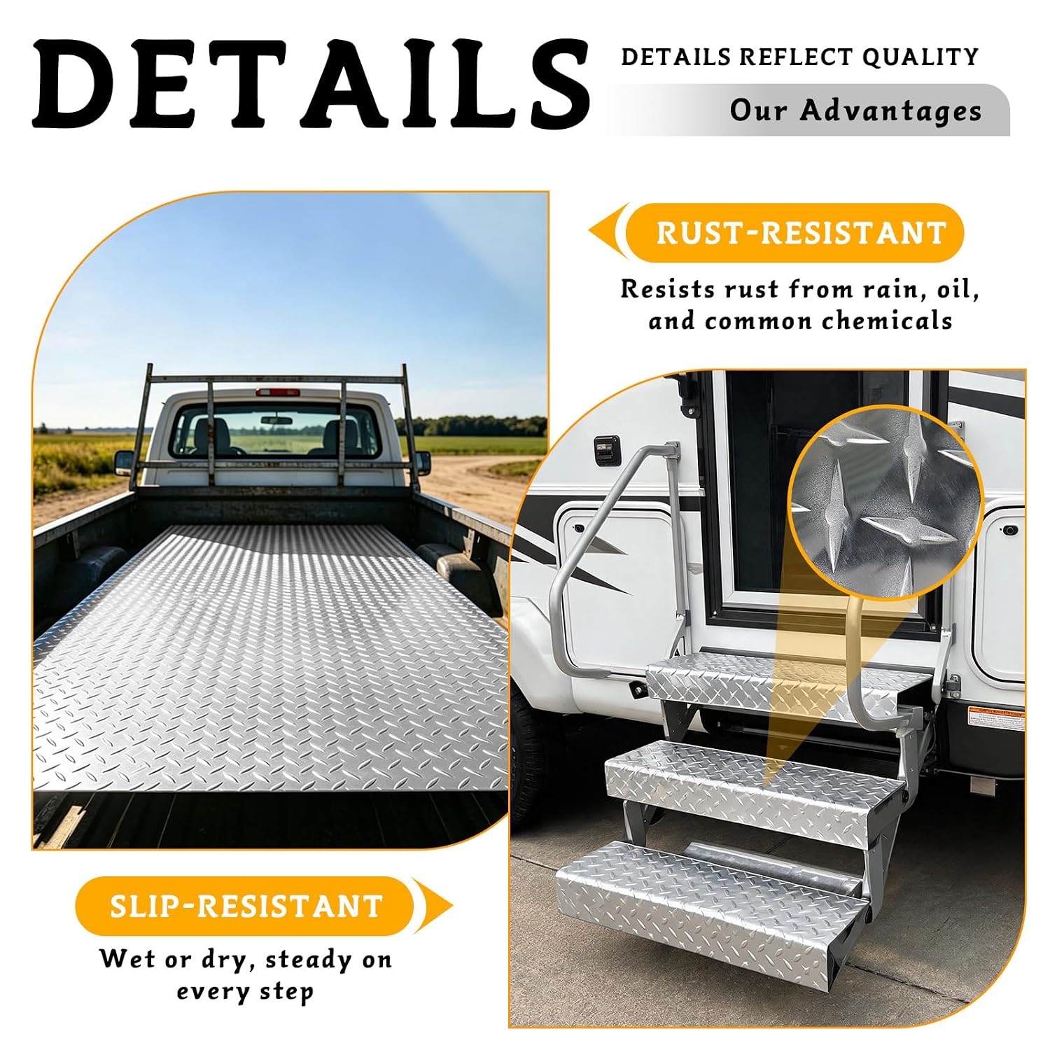 24" x 120" Aluminum Diamond Plate - Heavy Duty Pattern, Slip-Resistant 0.055" Thick Aluminum Pattern Sheet with Gloves & Rivets Great for RV Steps, Trailer, Garage Walls, Truck Repair & Home Decor