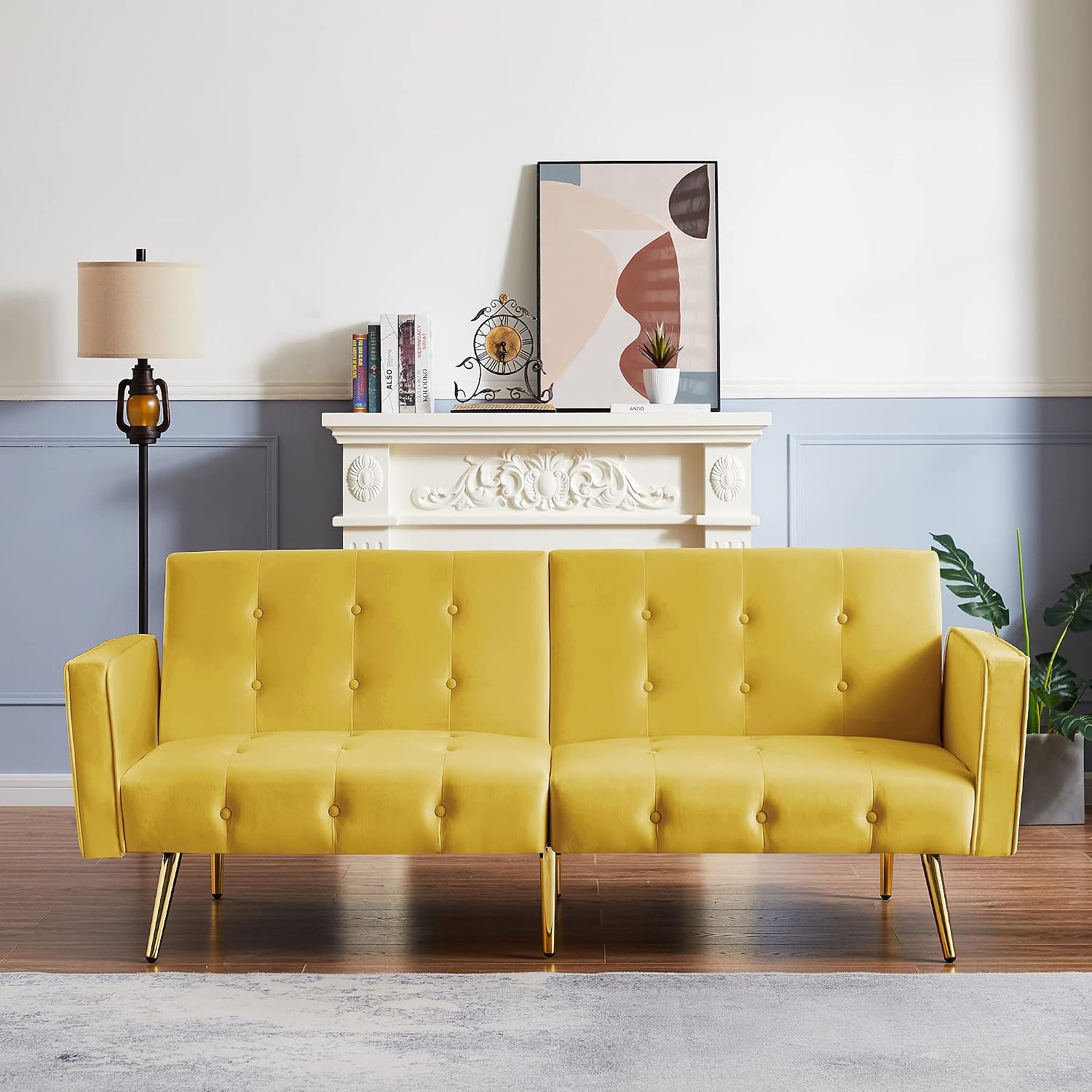 kevinplus Velvet Loveseat Sofa Bed, Modern Convertible
