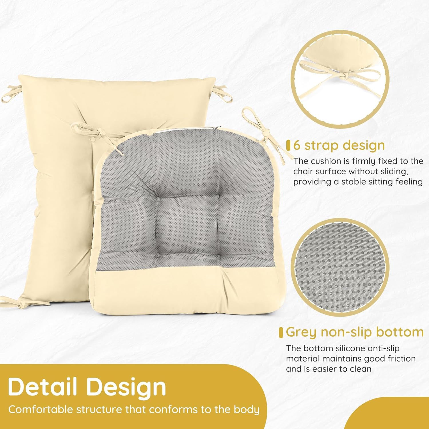 Rocking Chair Cushion Premium Tufted Pads with Ties Indoor/Outdoor Thick Linen Chair Pads Non-Slip Chair Pads for Elderly Sitting 17×17 inch (Waterproof-Beige)