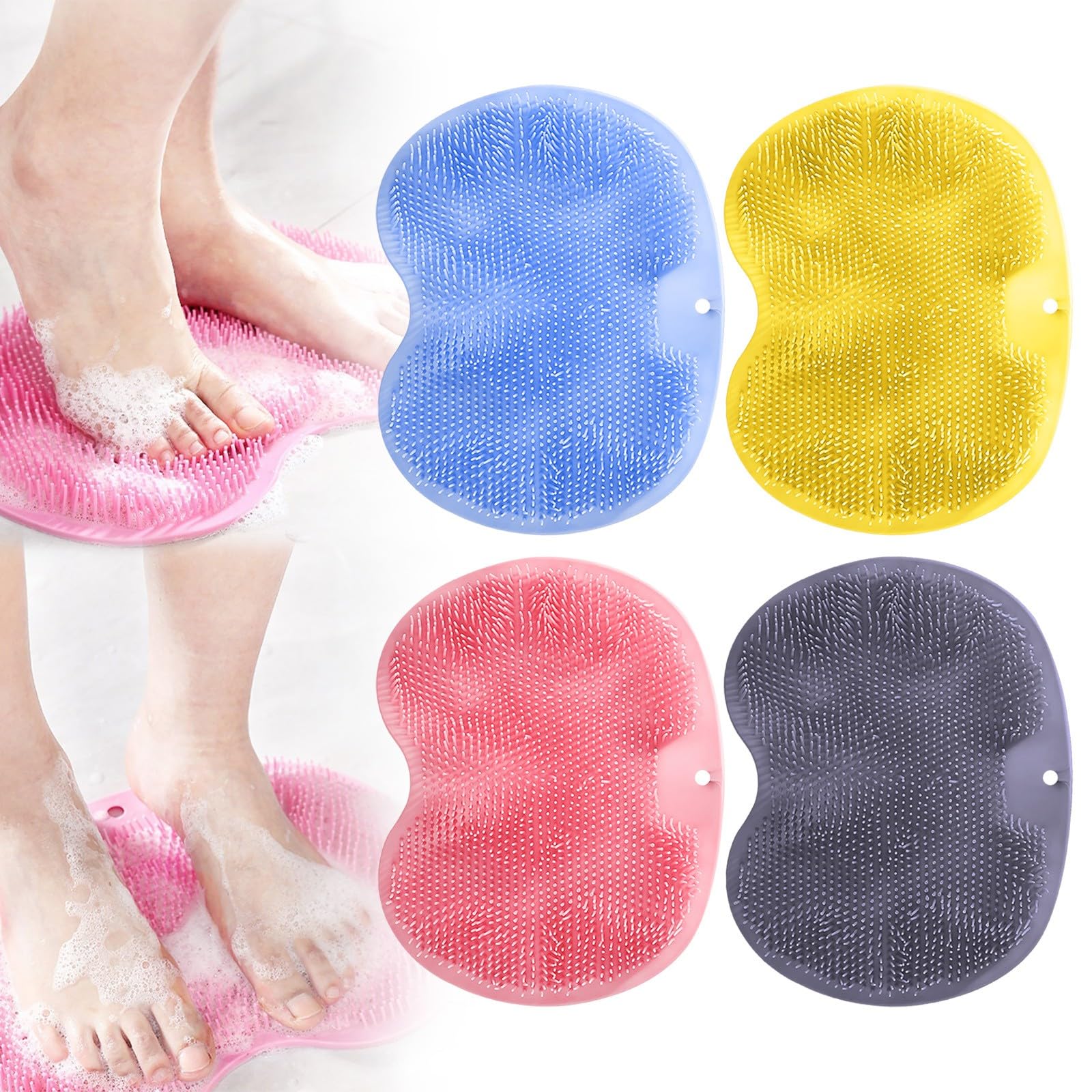 Solespa Shower Foot Scrubber Mat, Hands-Free Silicone Foot Cleaner Mat, Shower Massager Non-Slip Suction Cups Back Mats for Bathroom