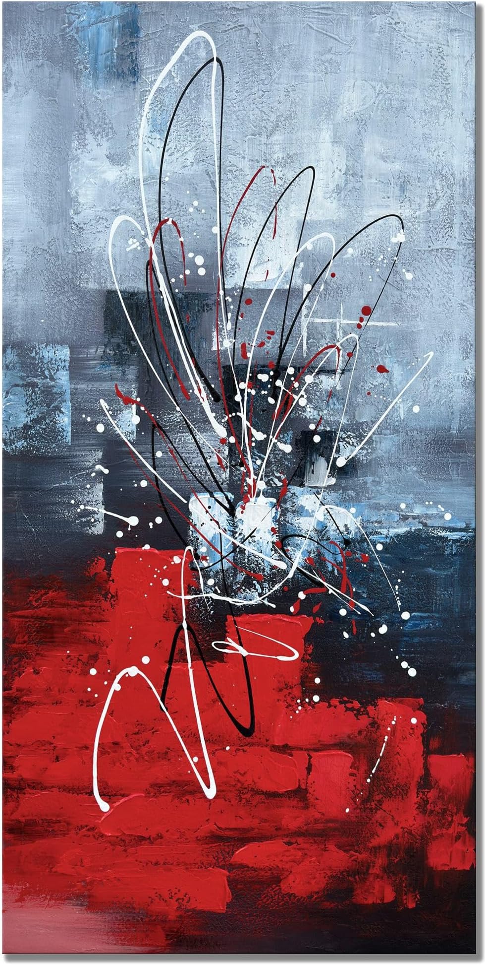 zoinart Abstract Large Vertical Canvas Wall Art 24x48 Inches Hand Painted Modern Colorful Oil Paintings Red Artwork for Living Room Aisle Bedroom Dining Room Wall Decor