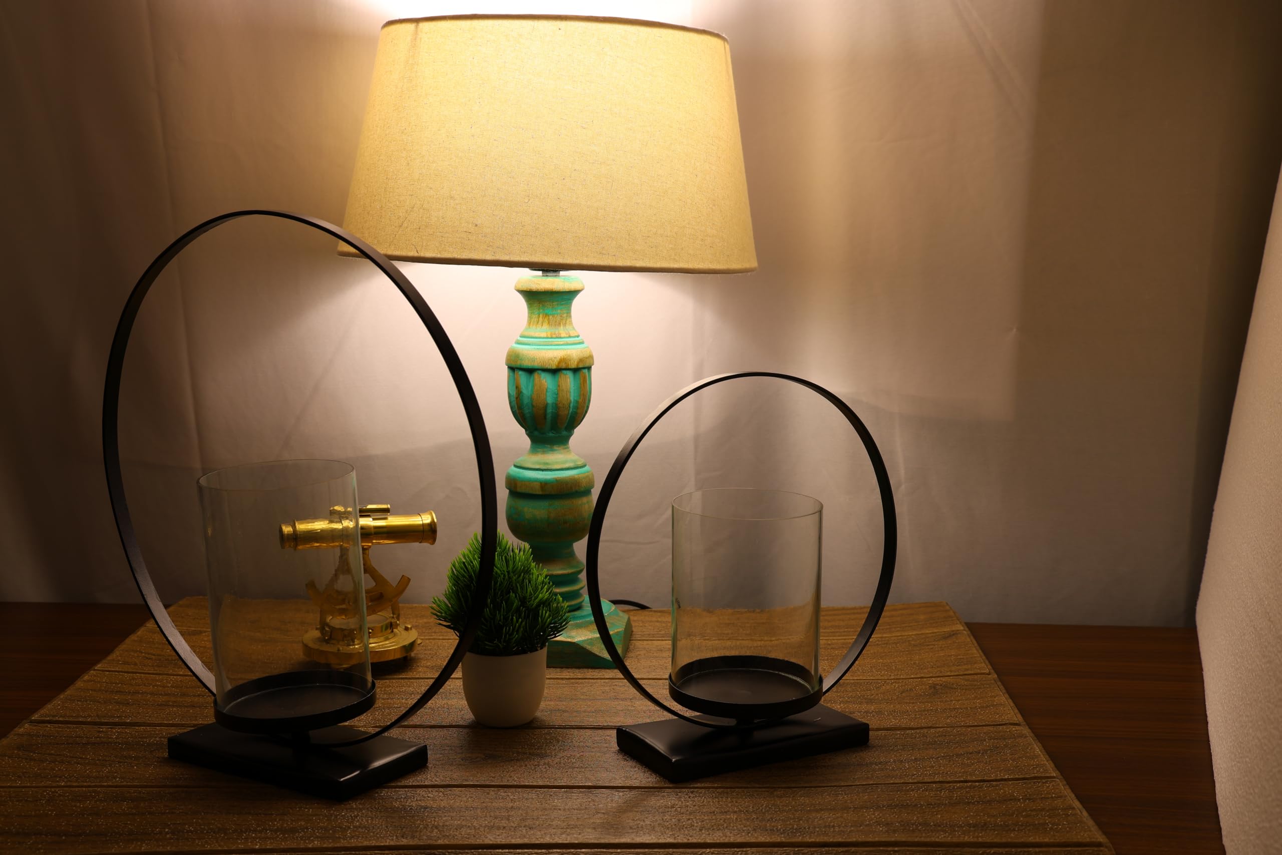 Black Metal Candle Holder with Powder Coated Finish | Modern Beautiful Unique Home Decor Design Ideal Ideas | Handcrafted Aesthetic Table Centerpiece | Fireplace & Corner Decoration (Circular)