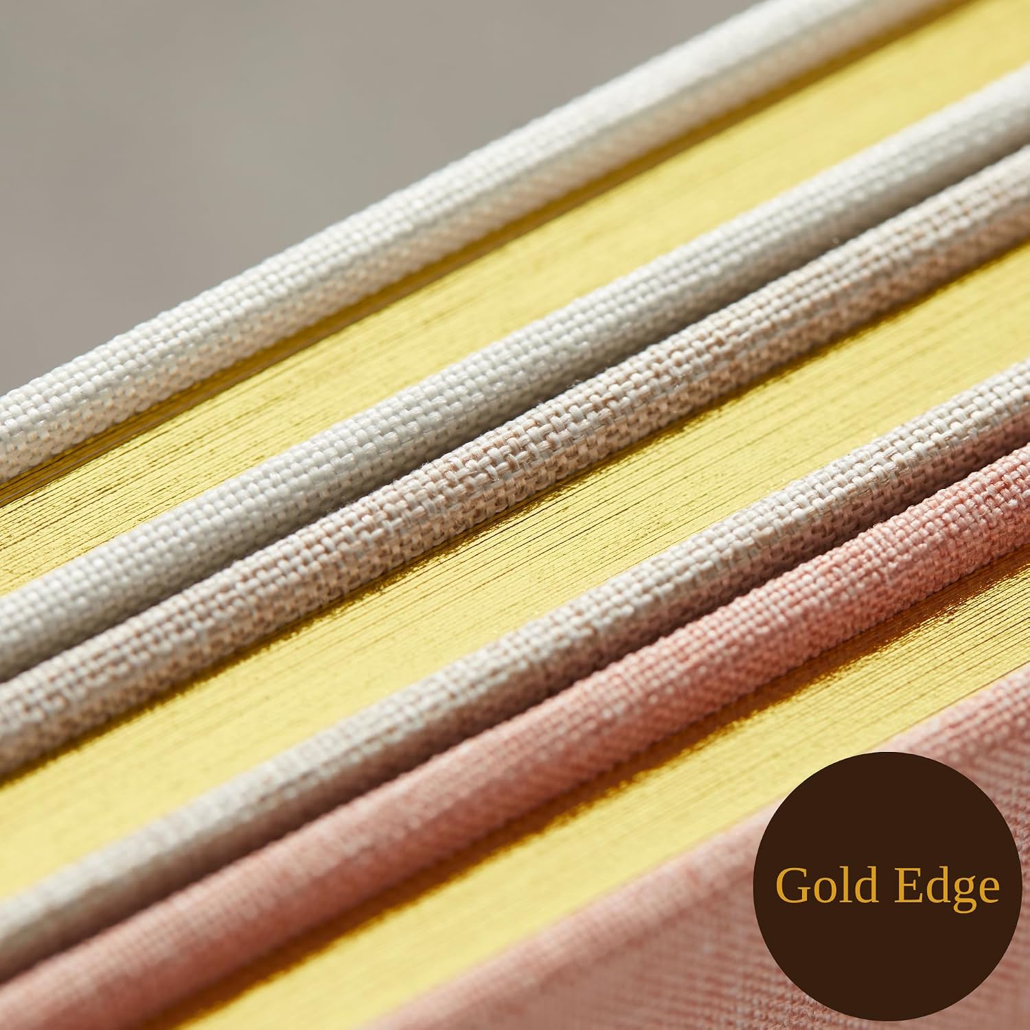 Joss & Lac Design Linen Cover Guest Book, 180GSM Luxury Paper, Gold Edge, Minimalist Style, 10 x 9.6 Inches, 52 Pages (Natural Linen)