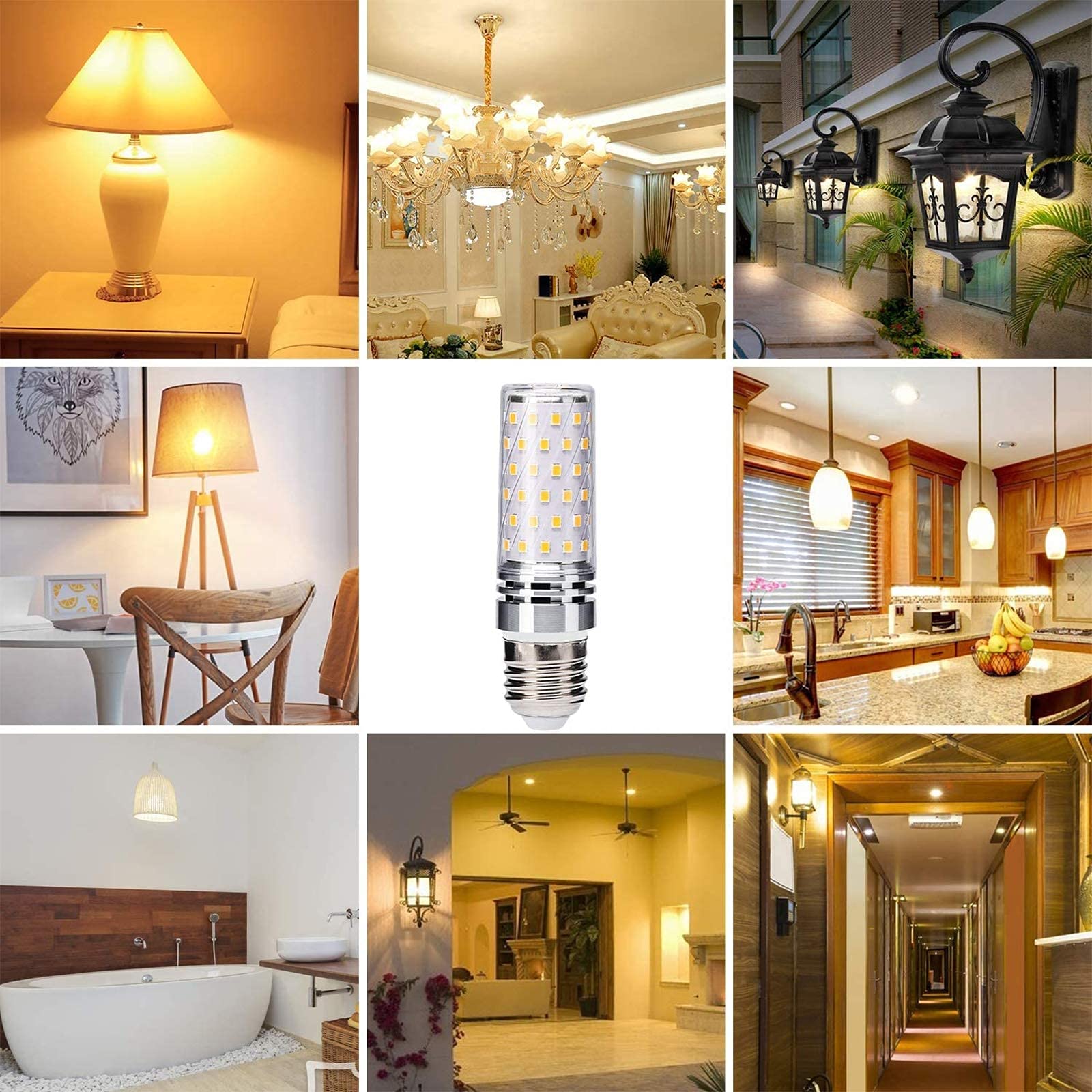 Bombillas LED E27 de maíz,color blanco cálido,3000 K,E27,12 W equivalente a bombillas de 100 W,1320 lm,sin parpadeo,sin intensidad regulable,CA 110 V-140 V/220 V-240 V,paquete de 6(110 V ~ 140 V)