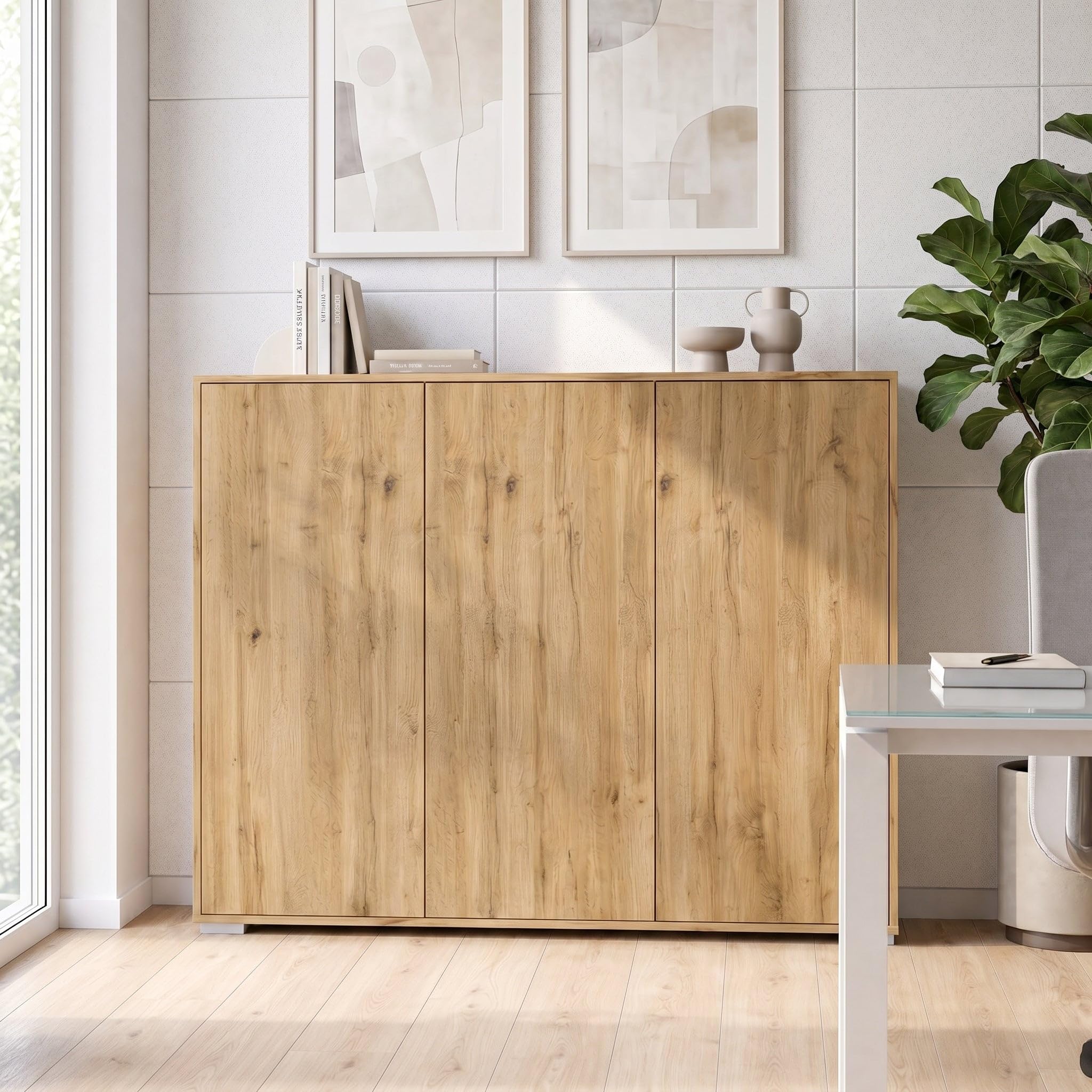 Highboard Elena M2, Aktenschrank mit Push-to-Open, Made in Germany, Moderner Schrank für Wohnzimmer Büro Eiche Evoke (152,5 x 118 x 37 cm)