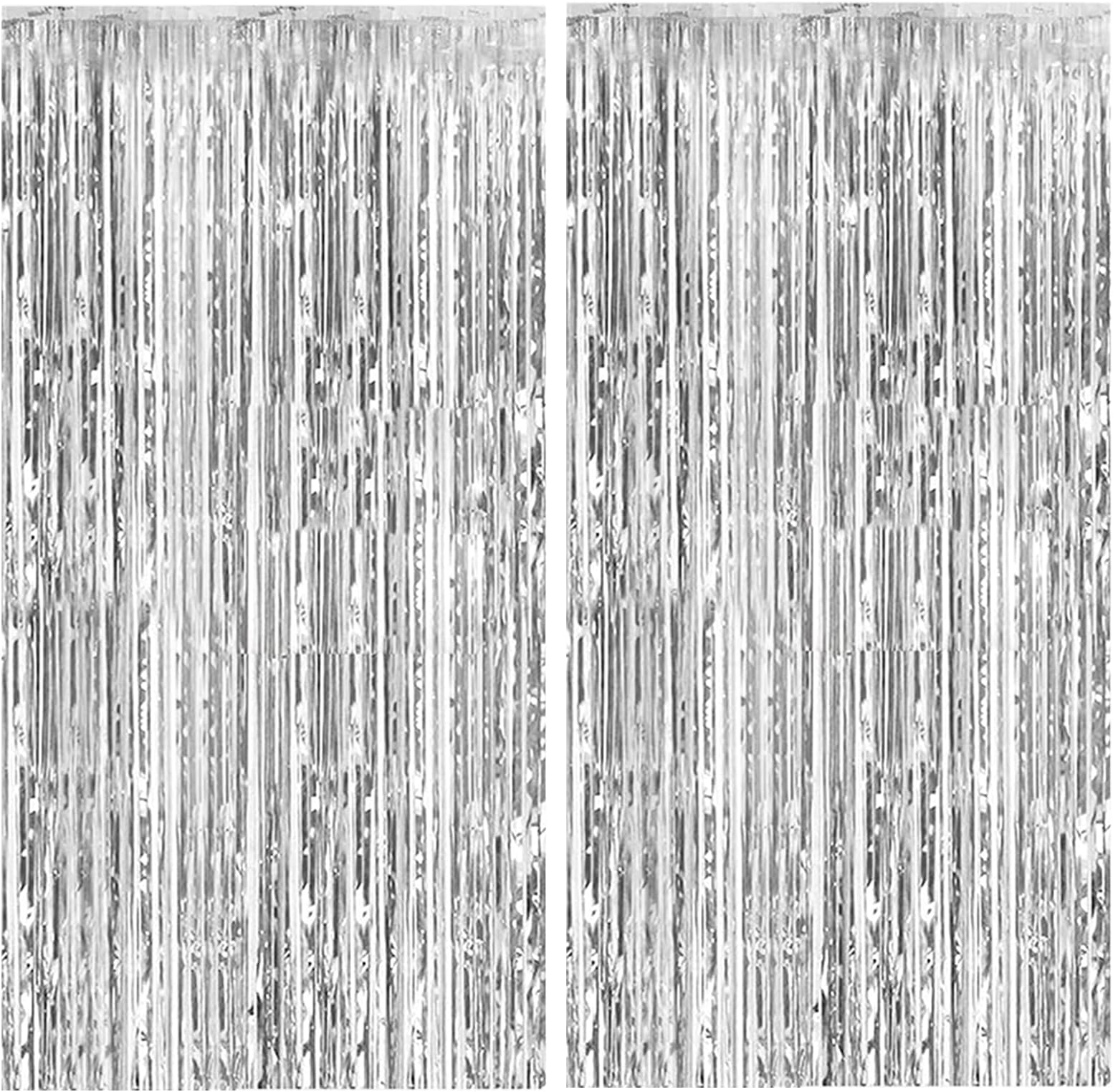 2 Pack Silver Backdrop Curtain Party Decorations Foil Fringe Backdrop Silver Tinsel Streamers Birthday Bachelorette New Year Christmas Wedding Baby Shower Disco Party Decorations