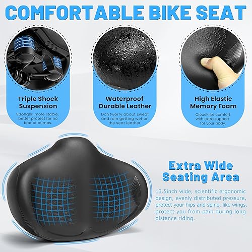 Miniatura 3 de Noseless Oversized Bike Seat for Men Women Comfort, Extra Wide Padded Bicycle Seat Cushion, Large Comfortable Bike Saddle for Peloton, Stationary