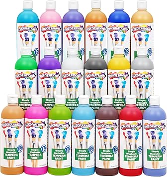 Colorations Paraben-Free Washable Tempera Paint Set, 19 Colors, Non-Toxic, Vibrant, Kids Art Supplies, Classroom Must Haves
