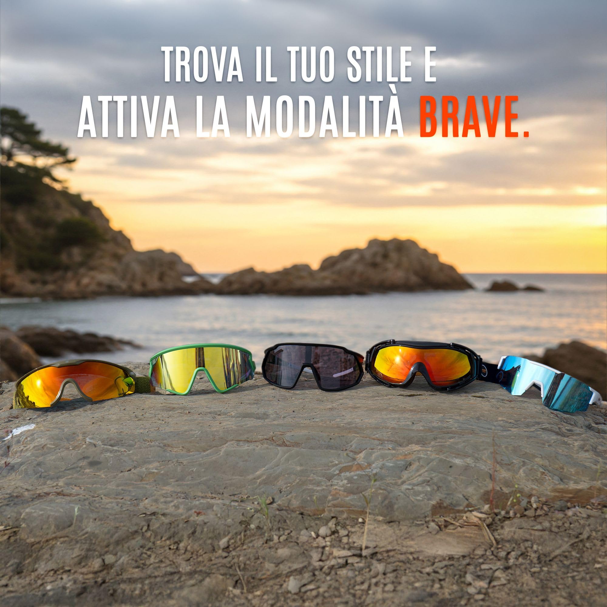 BRAVE ACTIVE - Occhiali sportivi polarizzati UV400 per corsa, ciclismo, MTB e neve - 25 g ultraleggeri con lente intercambiabile - montatura TR90 - Slip Nose e stanghette antiscivolo - CE