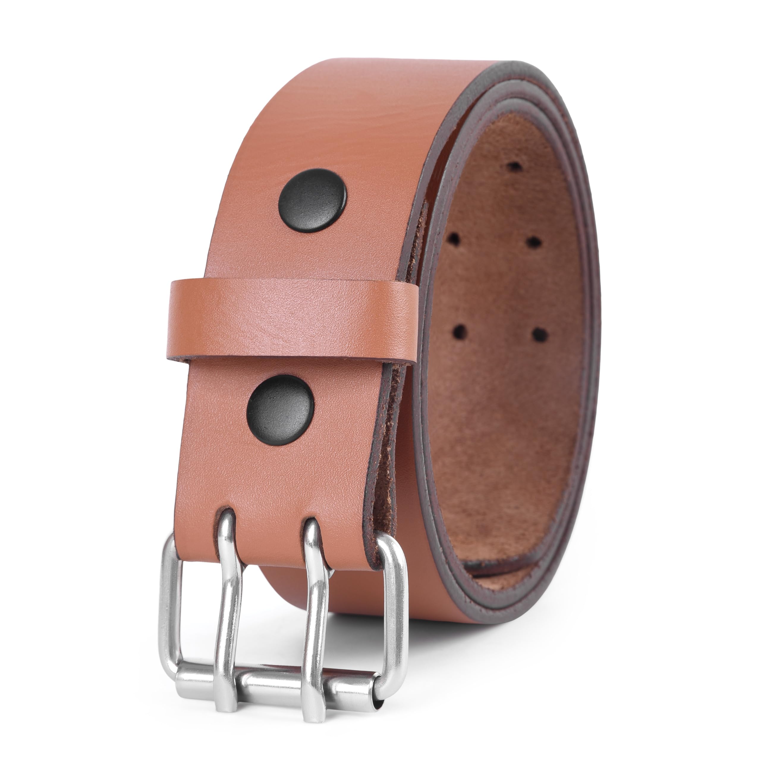 PBF Leather Belts for Men Heavy Duty Inch Wide Double Prong Casual  Leather Grommet Belt