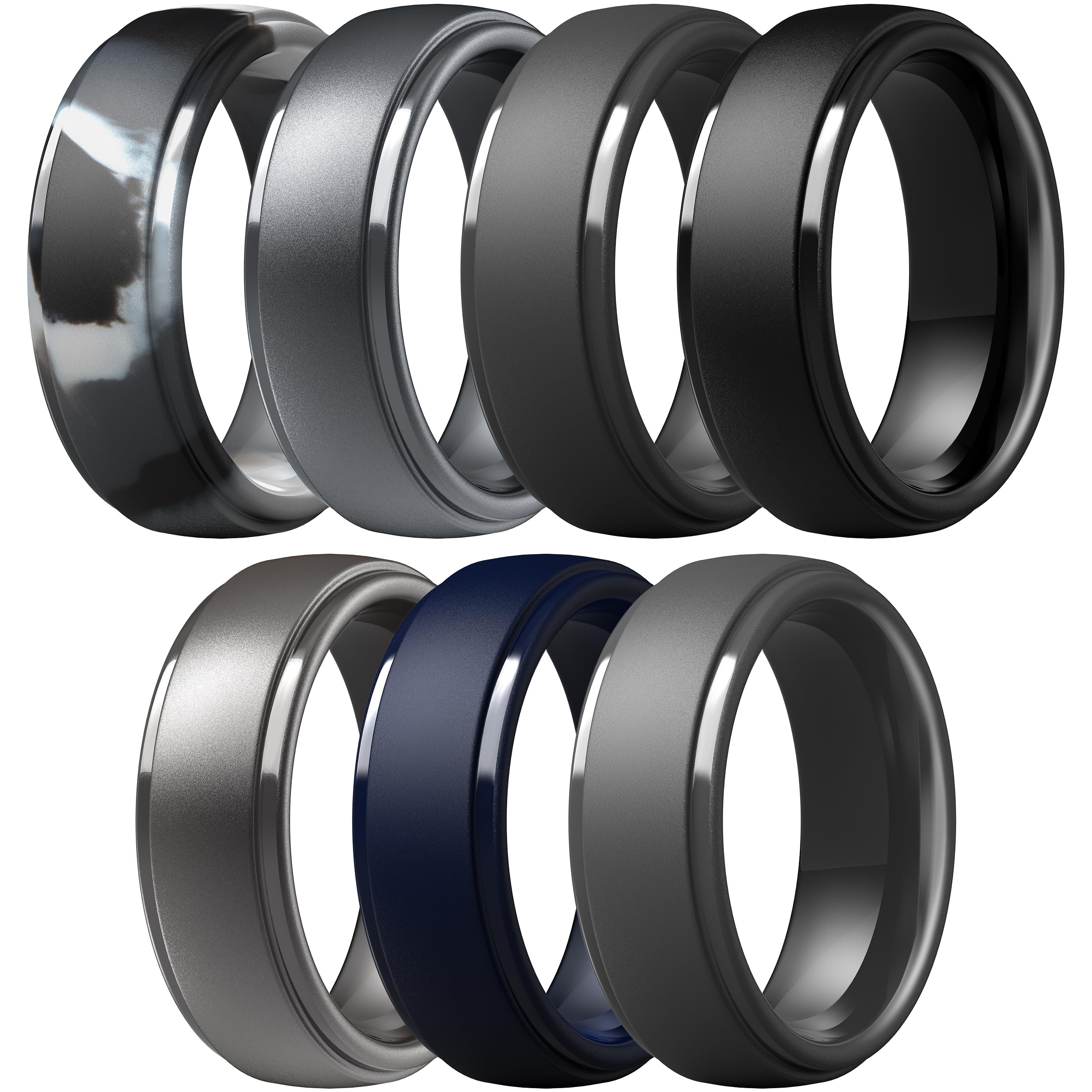 ThunderFit Silicone Rings for Men, Step Edge Rubber Wedding Bands 10mm Wide