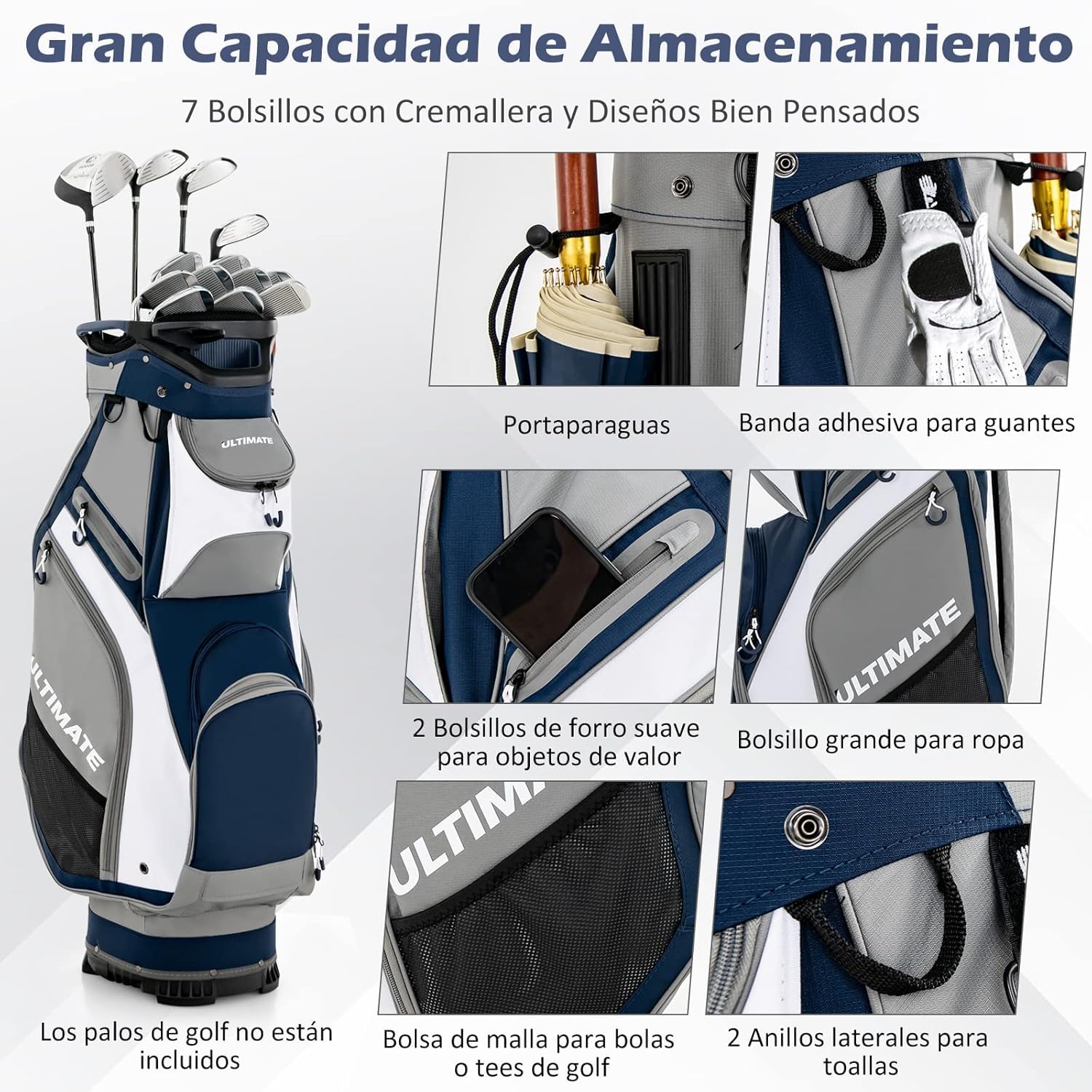GOPLUS Bolsa de Golf con 14 Compartimentos Superiores, Bolsa para Palos Ligera con 7 Bolsillos con Cremallera, Capucha para Lluvia, Soporte de Golf Portátil con Asa y Correa para Adultos Unisex