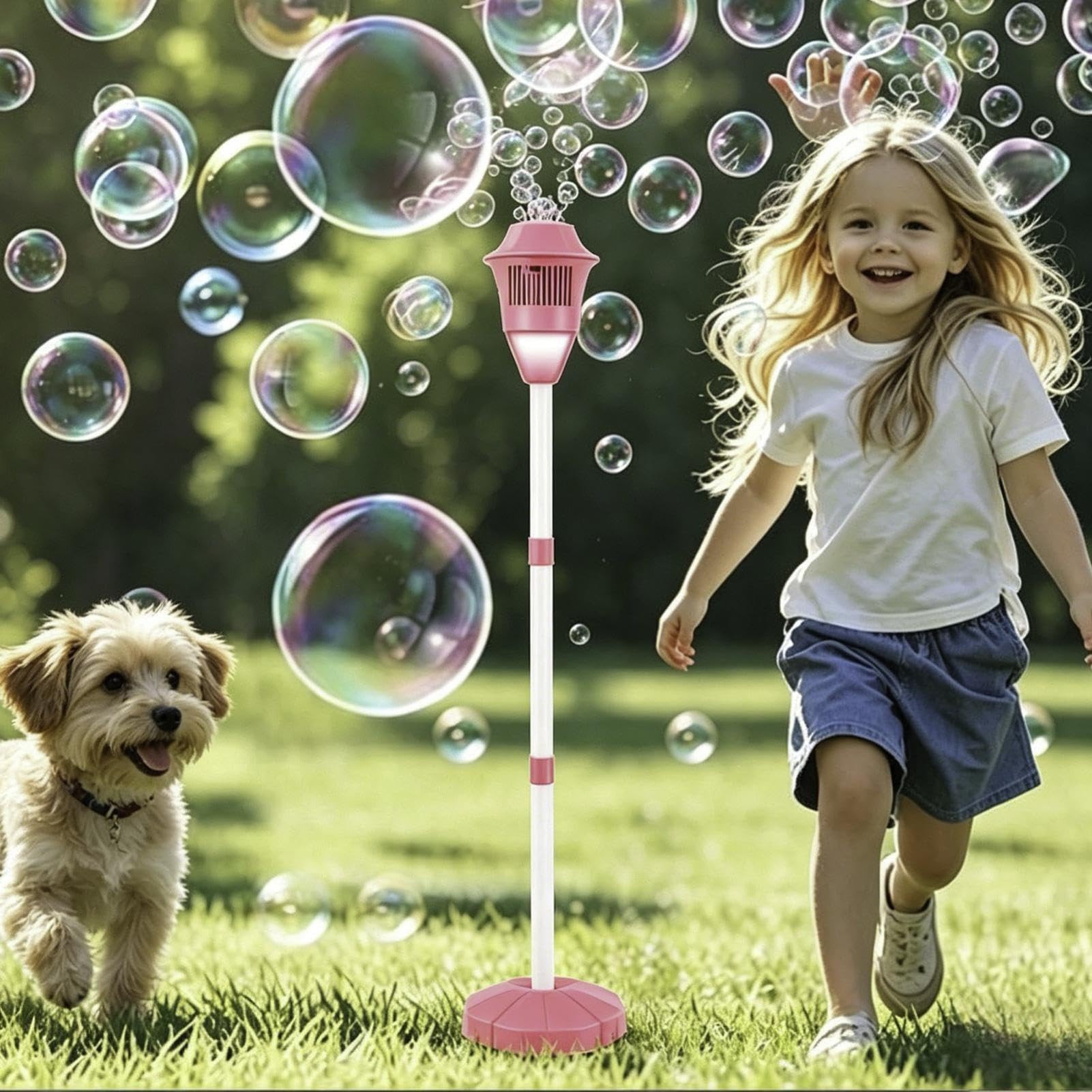 Standing Bubble Machine, Bubble Maker Stand with LED Lights, Automatic Bubbles Torch Garden Lamp, Road Lamp Shape Bubbles Blower, for Birthday Party, Backyard, Lawn, Park(Blue) — view 7