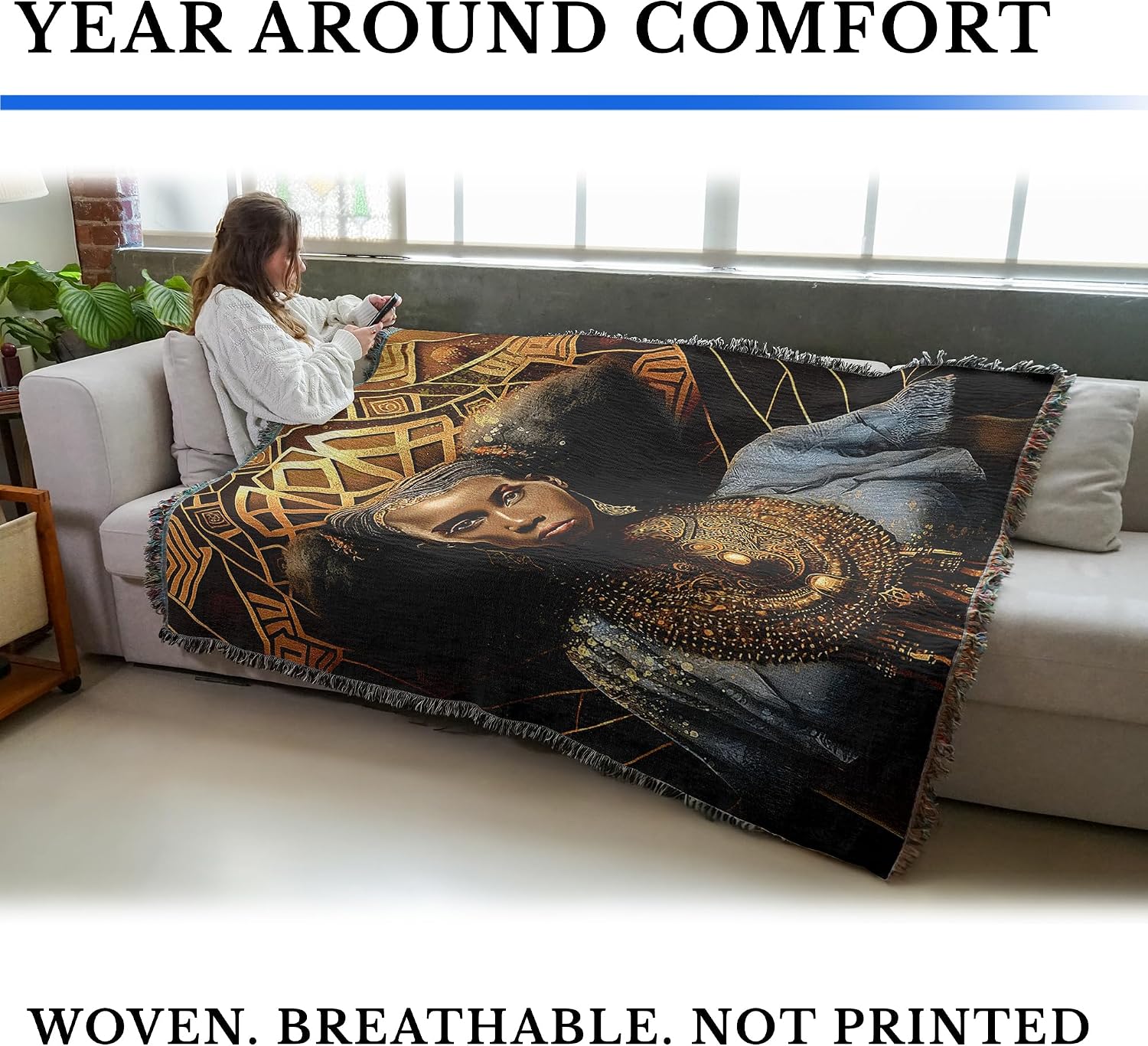 Pure Country Weavers African Excellence - Tapestry Throw Blanket Woven from Cotton - Made in The USA (72x54)