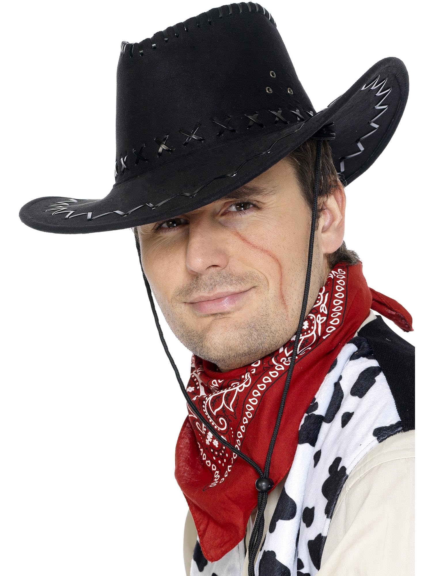 Smiffys Suede Look Cowboy Hat, Black , Cowboys and Indians Fancy Dress, Cowboy Dress Up Hats