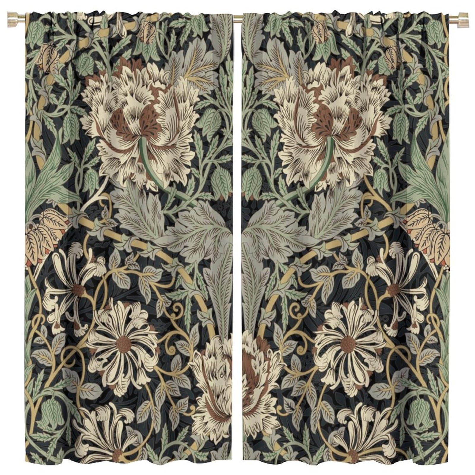 Coalho Vintage William Morris Florals Curtains Rustic Mid Century Boho Farm Daisy Green Leaves Window Treatment Blackout Curtains Thermal Insulated Rod Pocket Curtain For Bedroom-2 Panels 45"L X 21"W