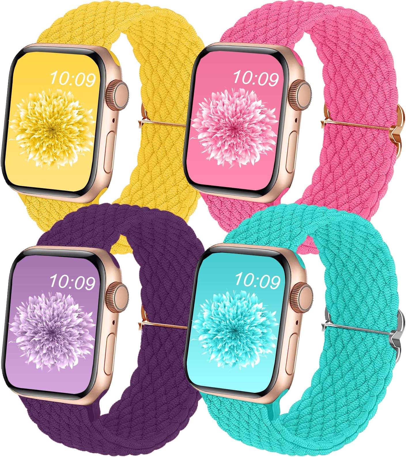 4Pack Braided Solo Loop Compatible with Apple Watch Band 38mm 40mm 41mm 42mm 44mm 45mm 46mm 49mm, Washable Stretchy Woven Nylon Strap Women Men for iWatch Bands Series 11 10 9 8 7 6 5 4 3 2 1 SE3