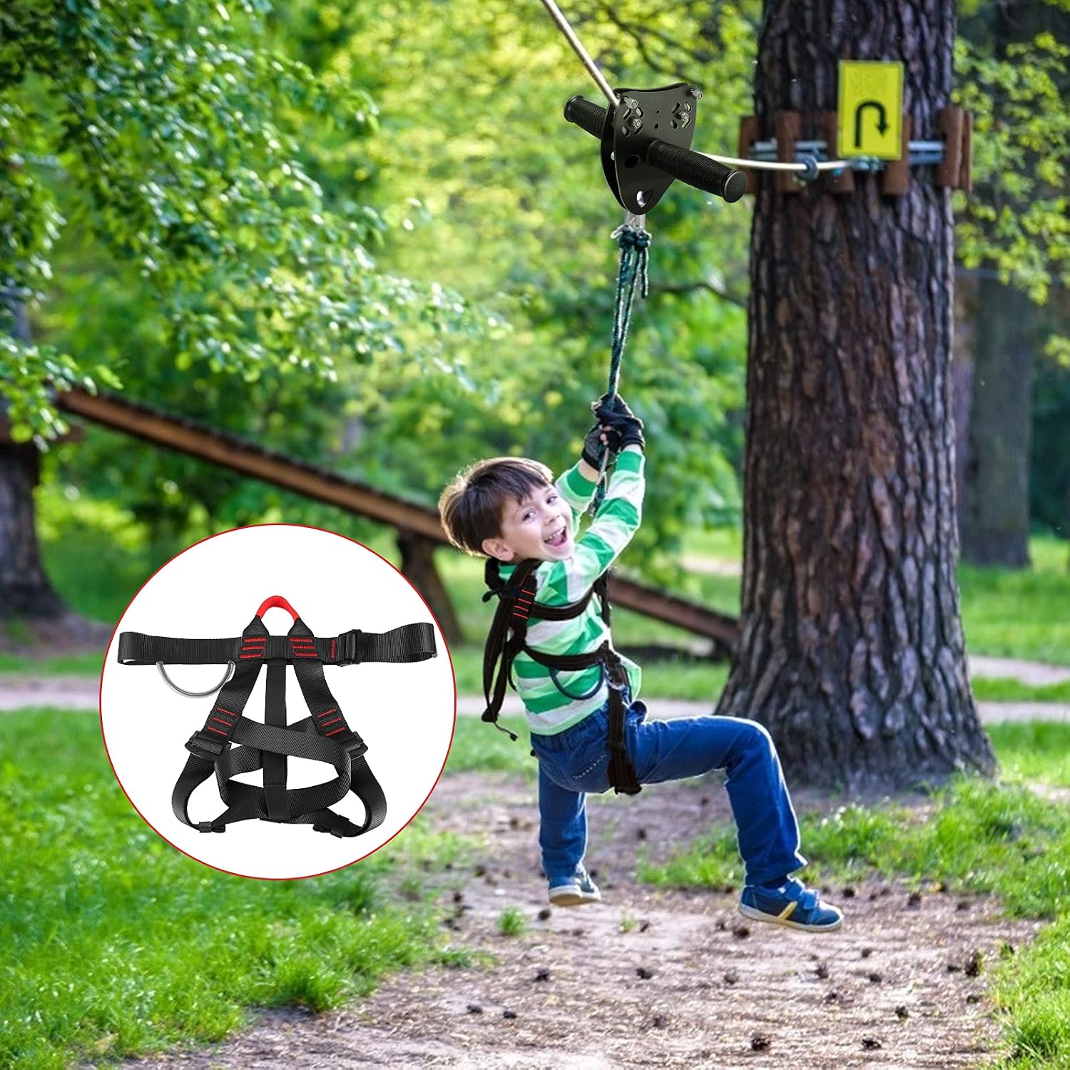 Free Shipping Over $50 Zipline Kits for Backyards, Zipline Trolley for Kids and Adults Outdoor, Half Body Safety Belt with Spring Brake, 80ft Line up to 330 lbs Outdoor Playground Entertainment