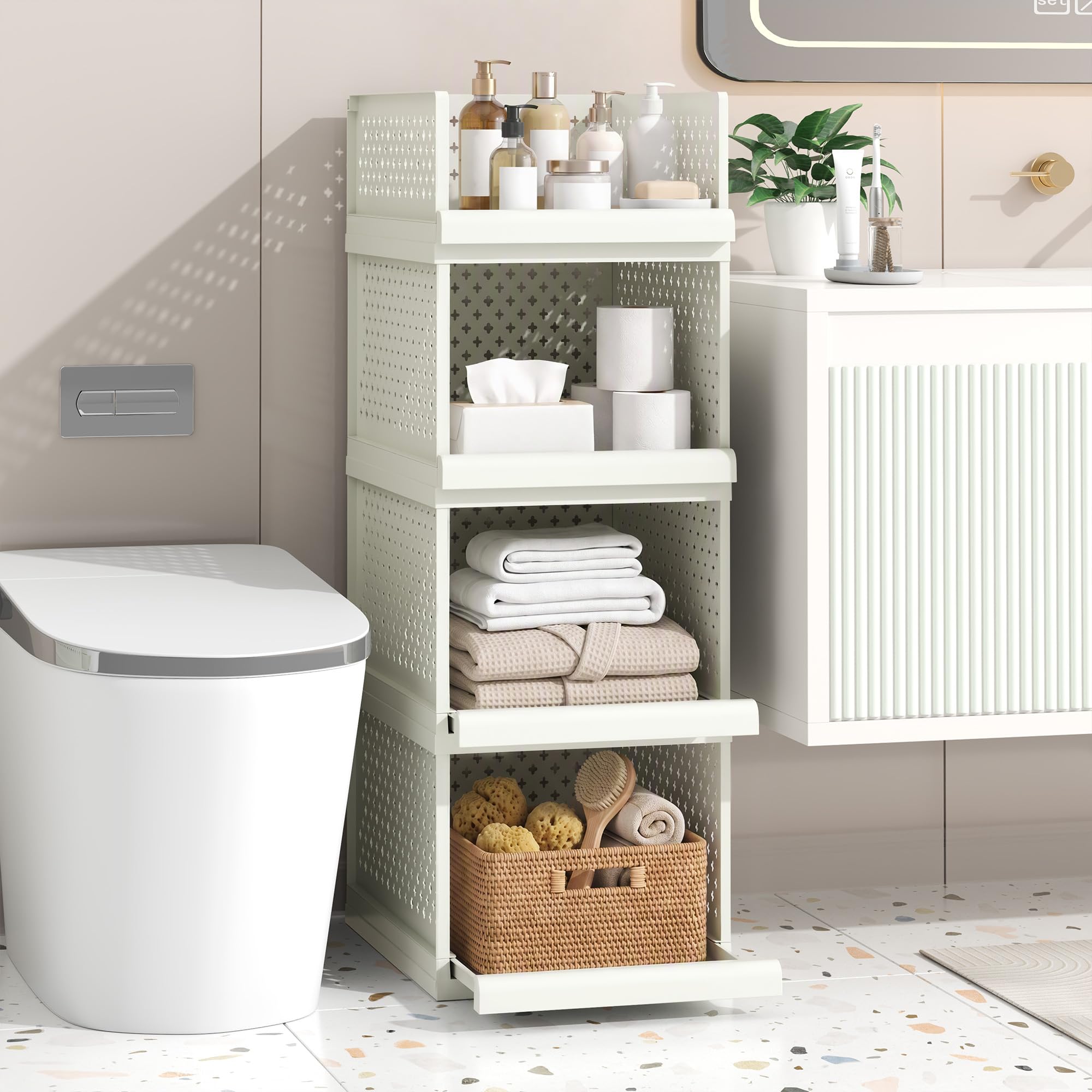 Enjinkail 4 Tier Bathroom Shelves, 81.5cm Pull out Storage Drawer with Tray