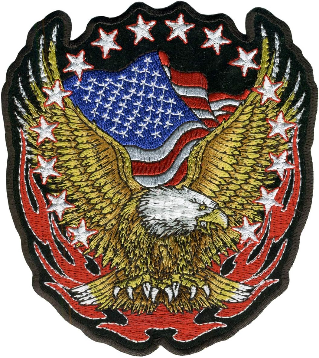 Hot Leathers Eagle Flag And Stars Patch (11" Width x 12" Height)