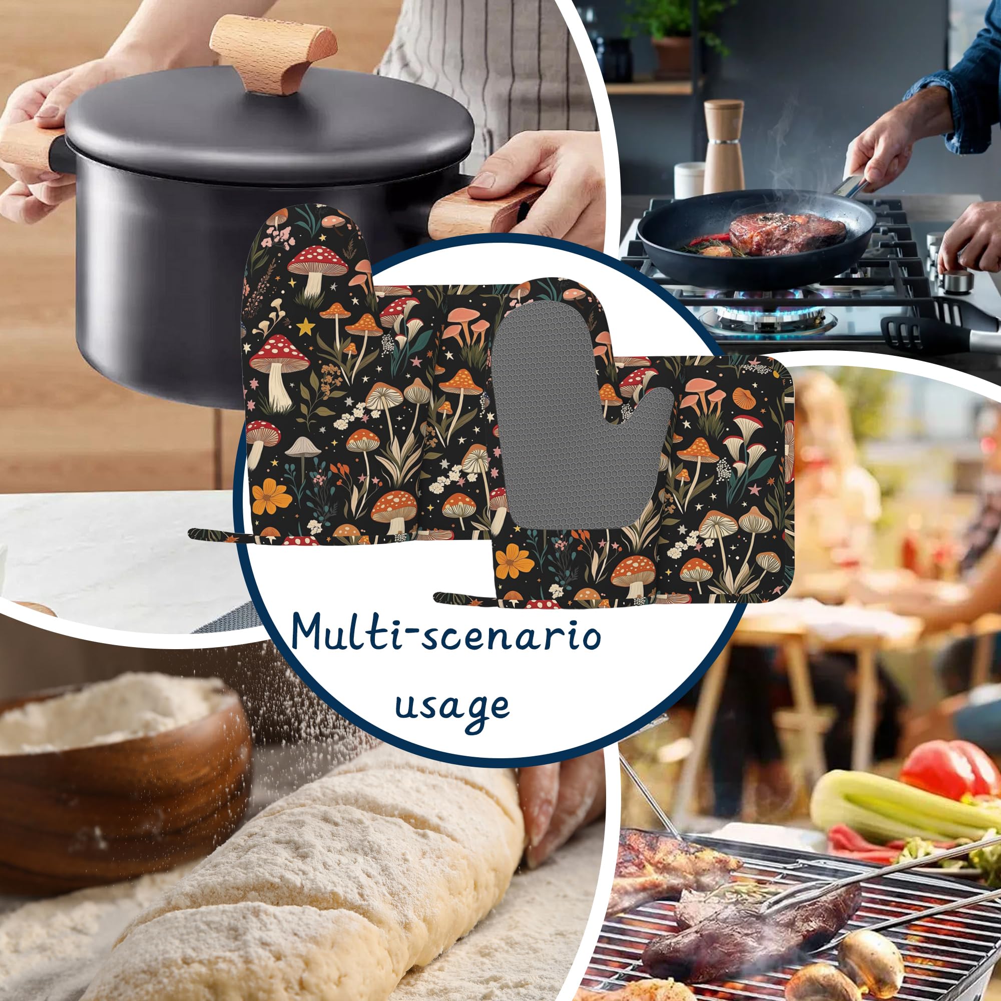 Juego de manoplas de cocina, juego de guantes de horno y soportes para ollas, de algodón grueso, resistente al calor, rústico, floral, soporte para sartén caliente, guantes de cocina extralargos para