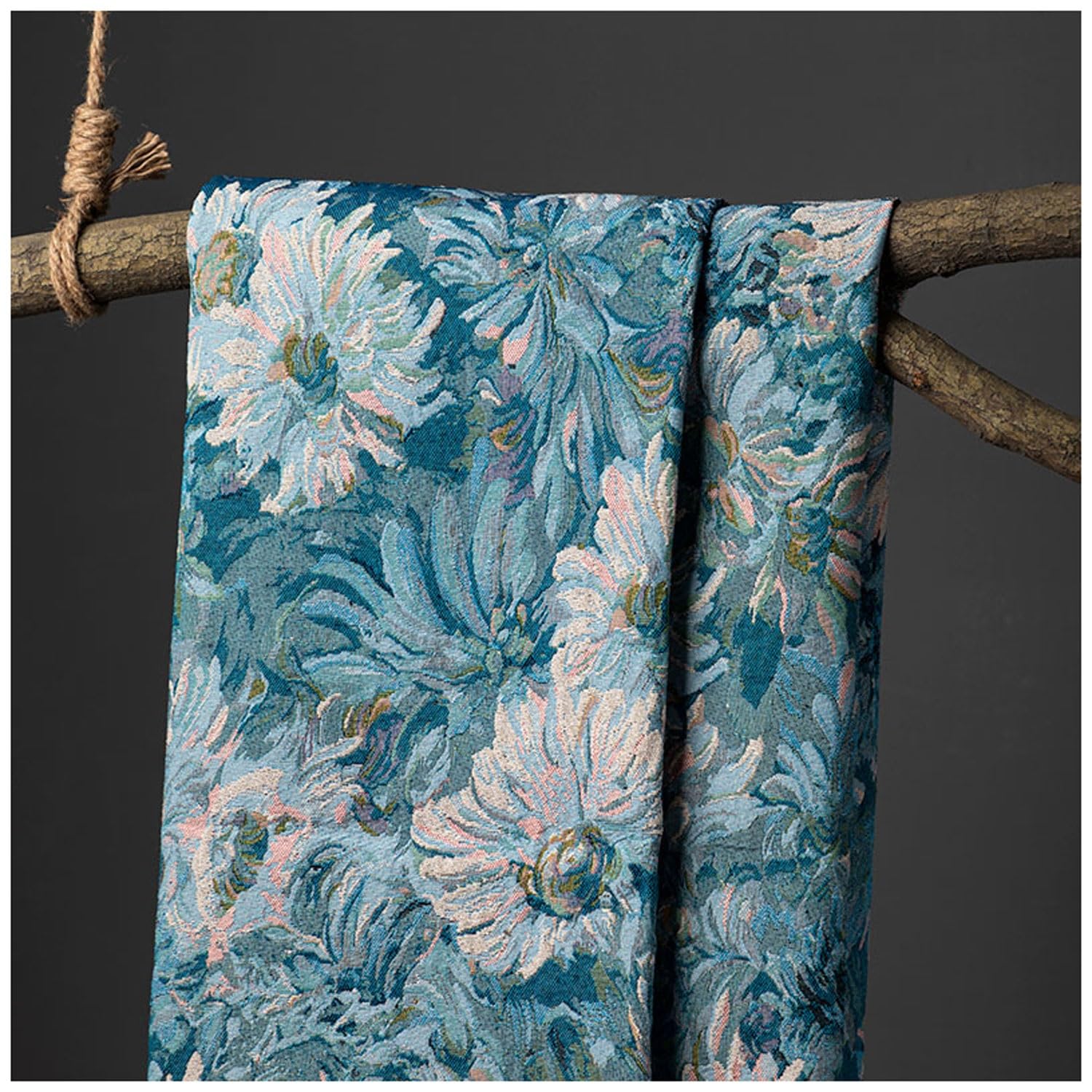 Amazon | 花柄 ジャガード 生地 青と白のヴィンテージインクウォッシュ