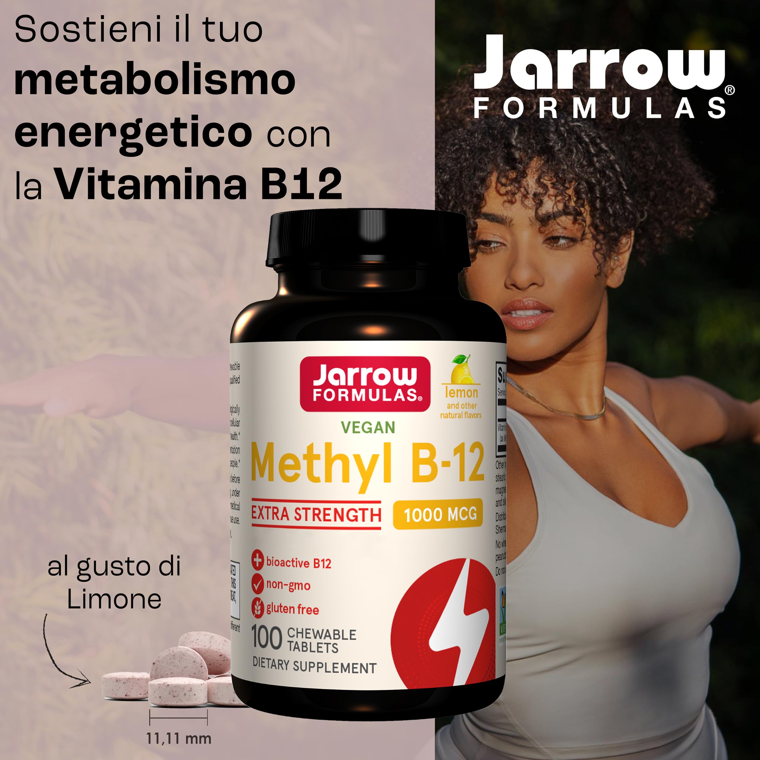Jarrow Formulas, Methyl B12, 1.000mcg, 2 Giorni di Deposito, Gusto Limone, 100 Compresse Masticabili vegane, Testato in Laboratorio, Senza Glutine, Vegetariano, Senza Soia, Senza OGM